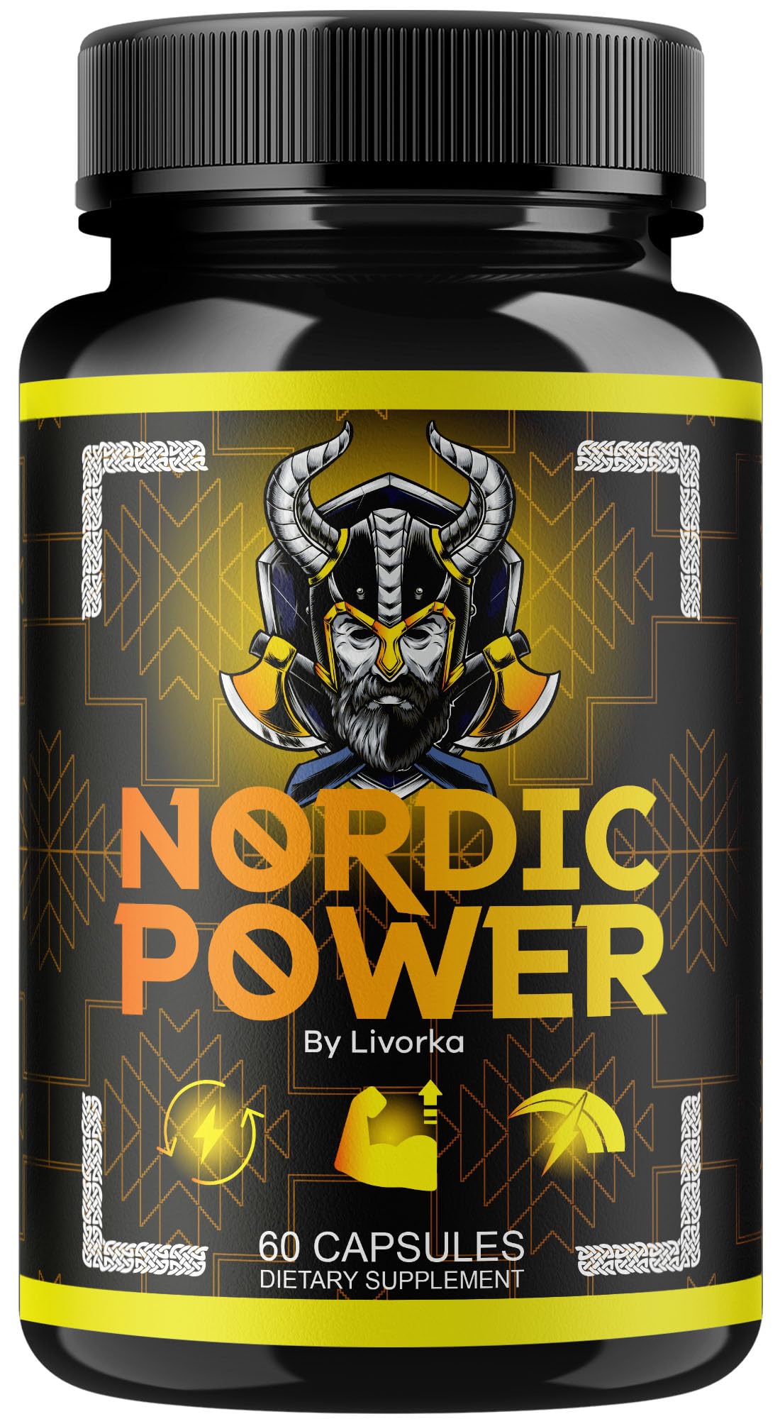 LIVORKA Nordic Power bottle front showing 60 capsules for daily vitality.