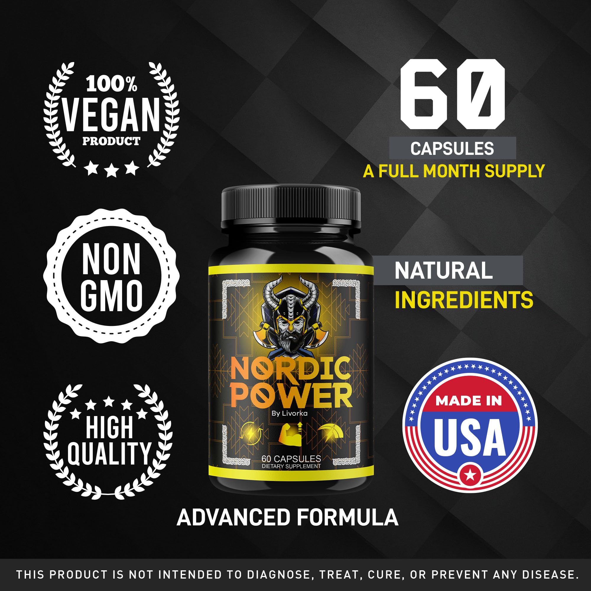 LIVORKA Nordic Power bottle open with capsules poured nearby.