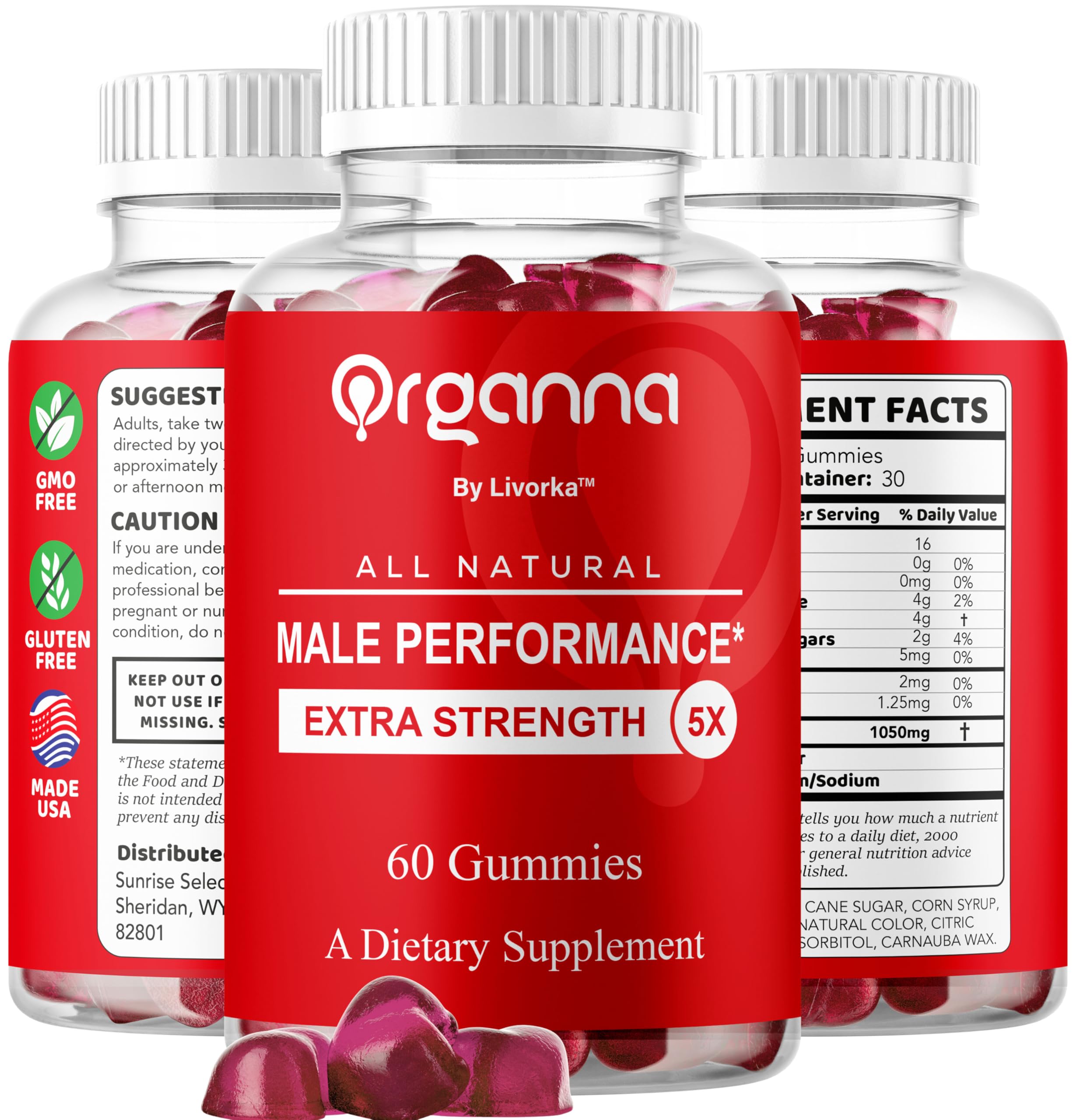 LIVORKA Organna Gummies nutrition facts panel communicates value and easy dosing.