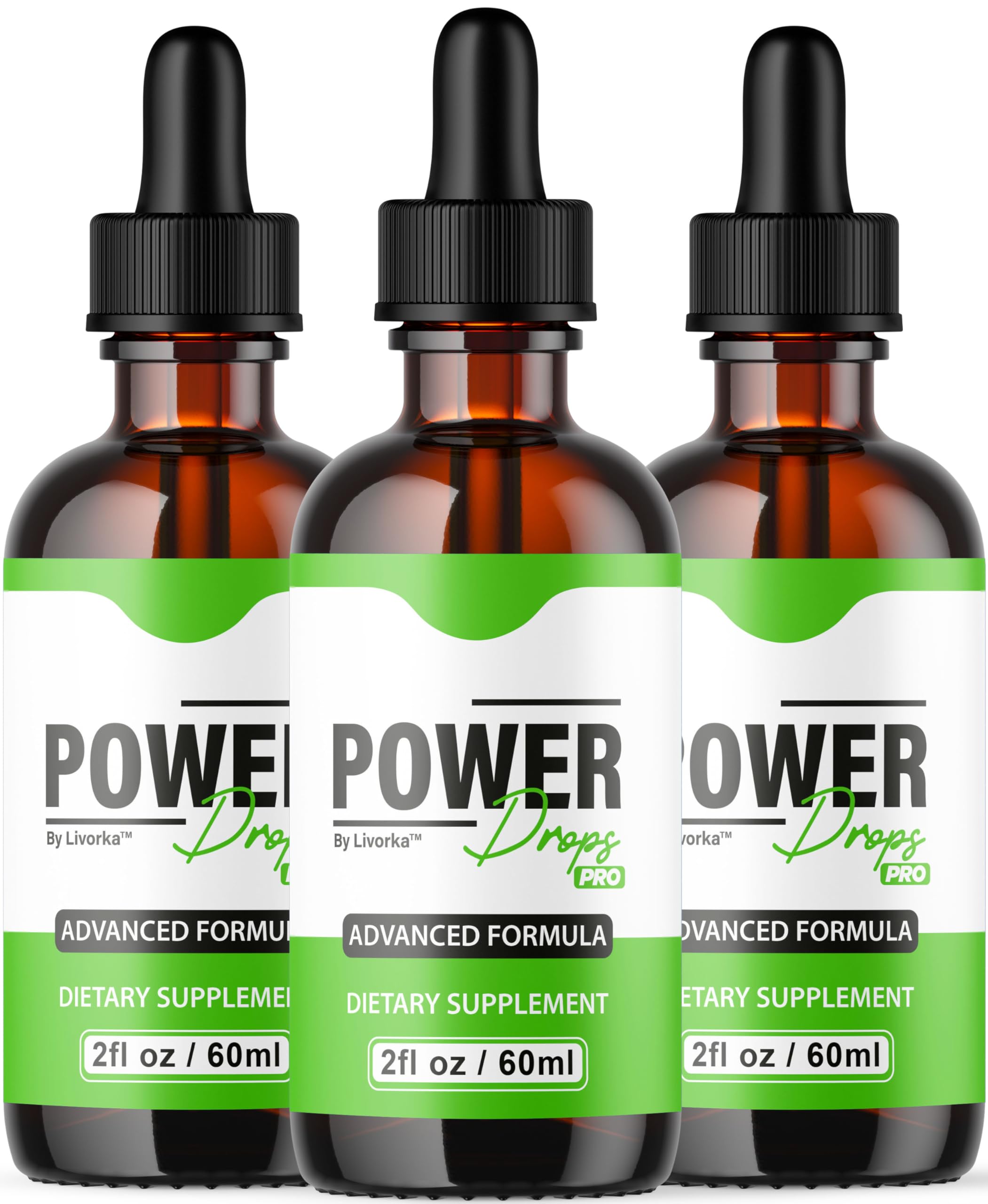 LIVORKA Power Drops Pro 3-pack bottles lineup for convenient daily use.