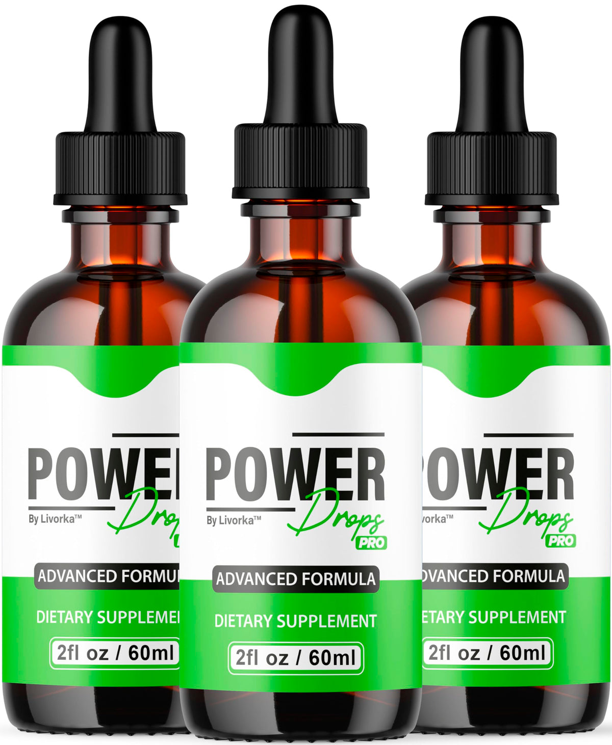 LIVORKA Power Drops Pro 3-pack bottles lineup for convenient daily use.