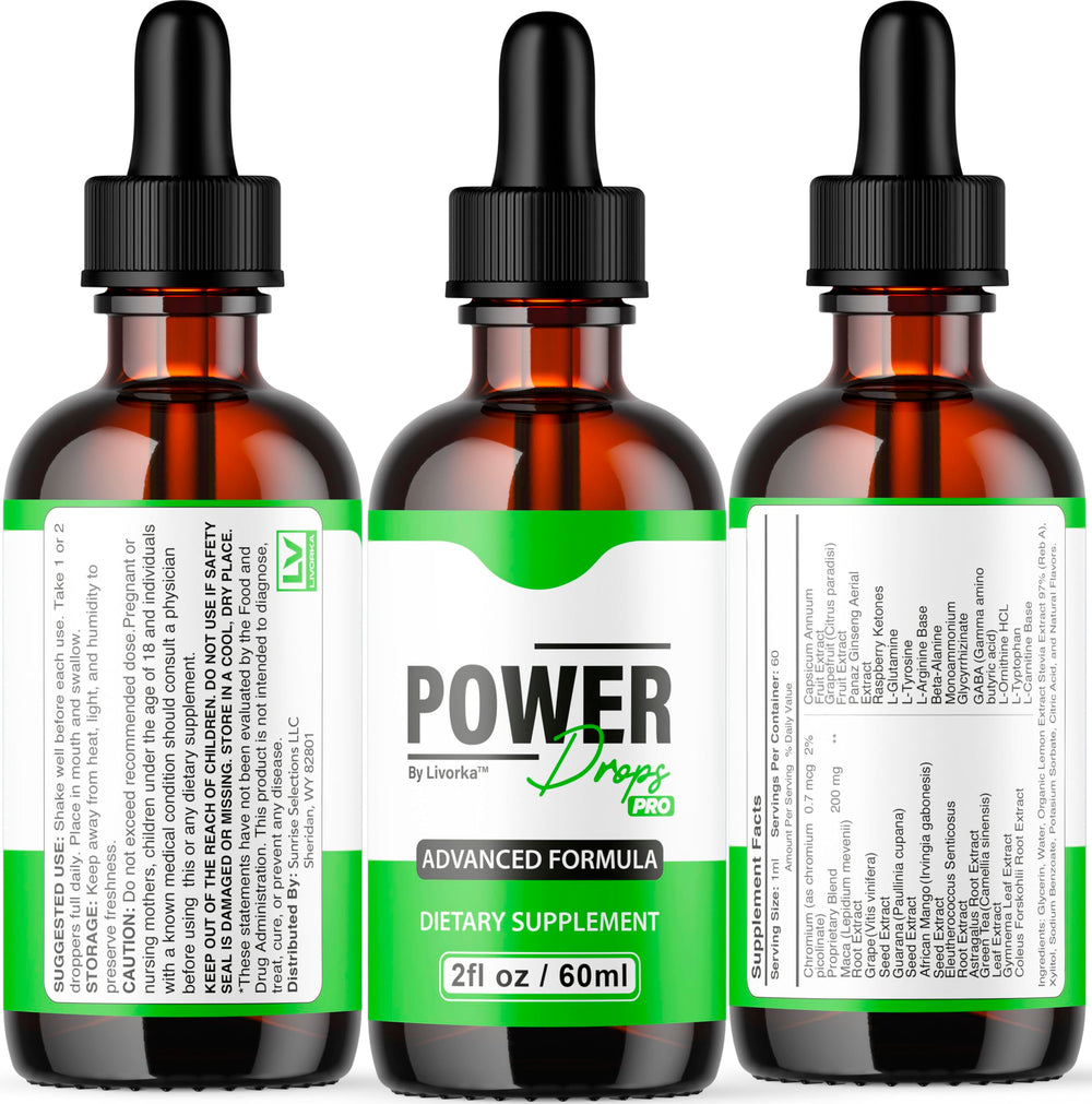 LIVORKA Power Drops Pro on store shelf signaling wellness support.