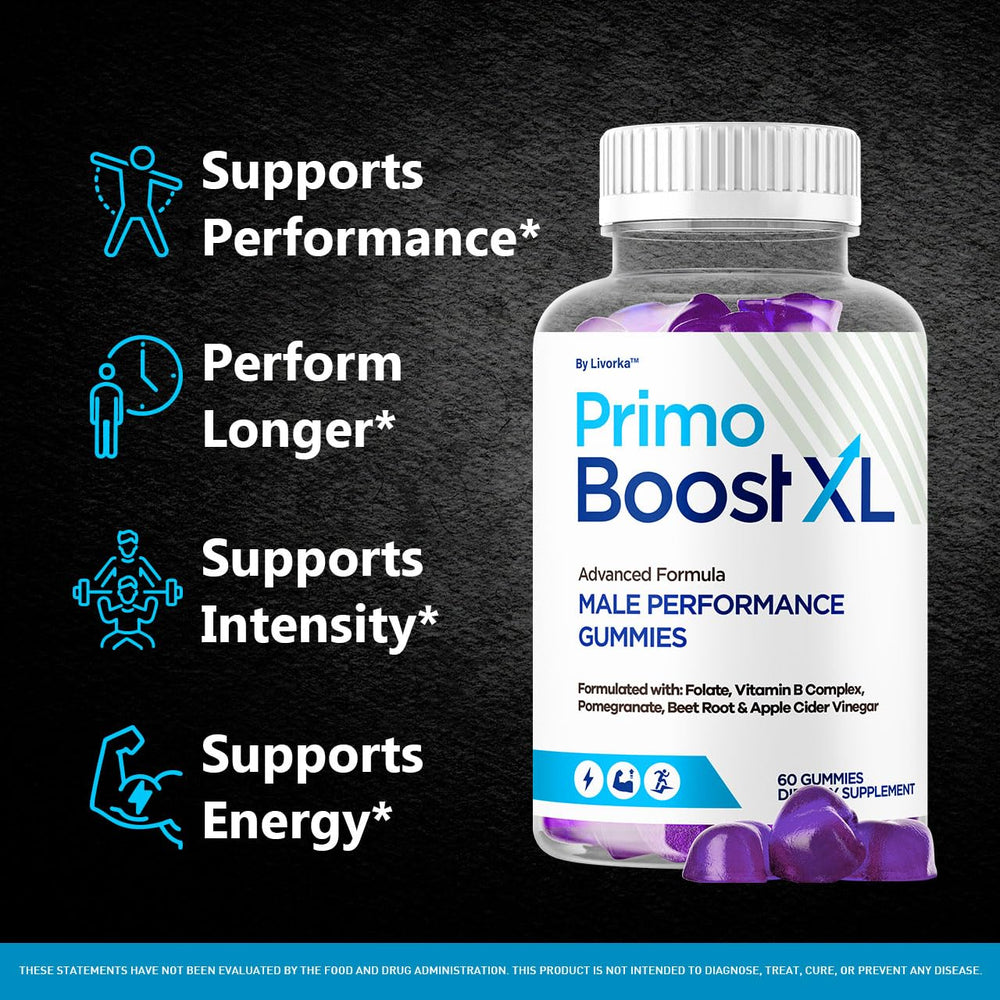 Close-up of LIVORKA Primo Boost XL gummies showing chewable form.