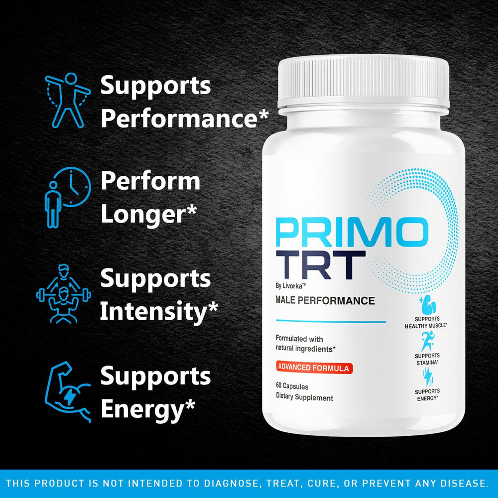 LIVORKA Primo TRT capsules closeup highlighting texture and energy support.