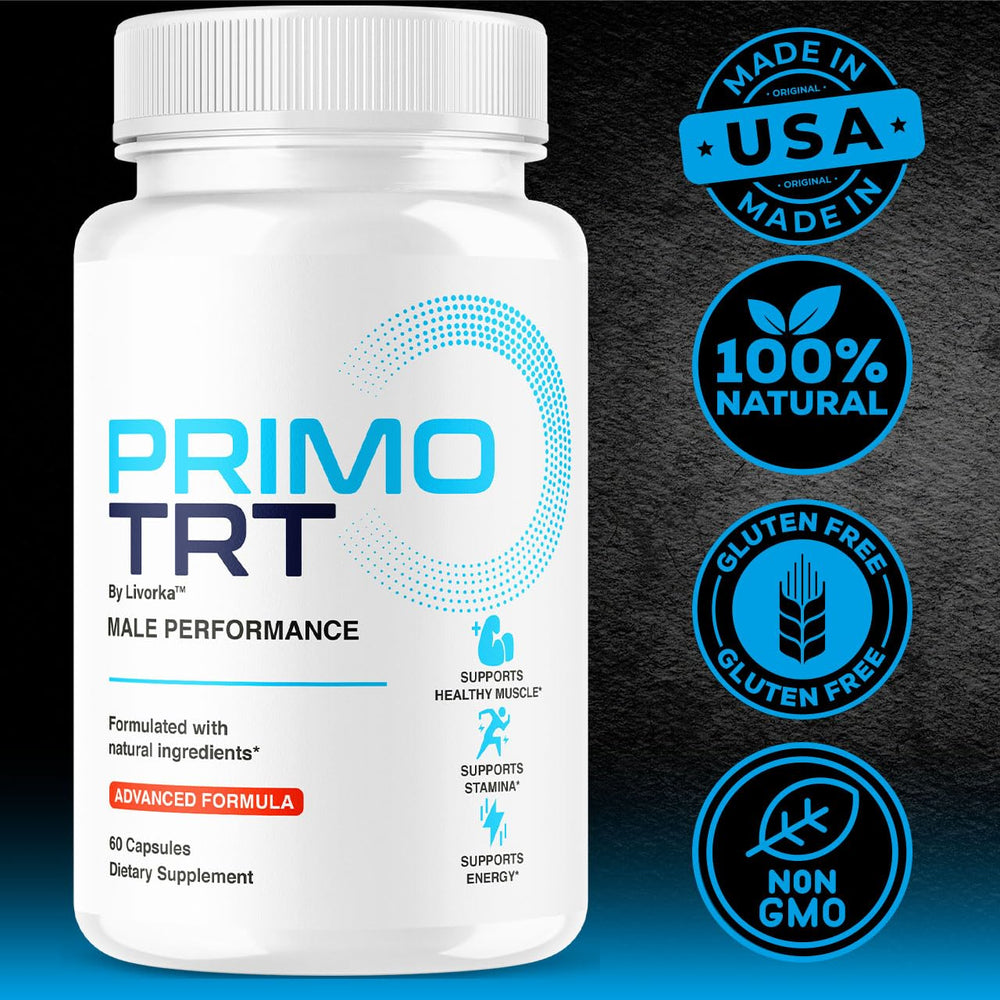 LIVORKA Primo TRT capsules being poured, suggesting easy daily use.
