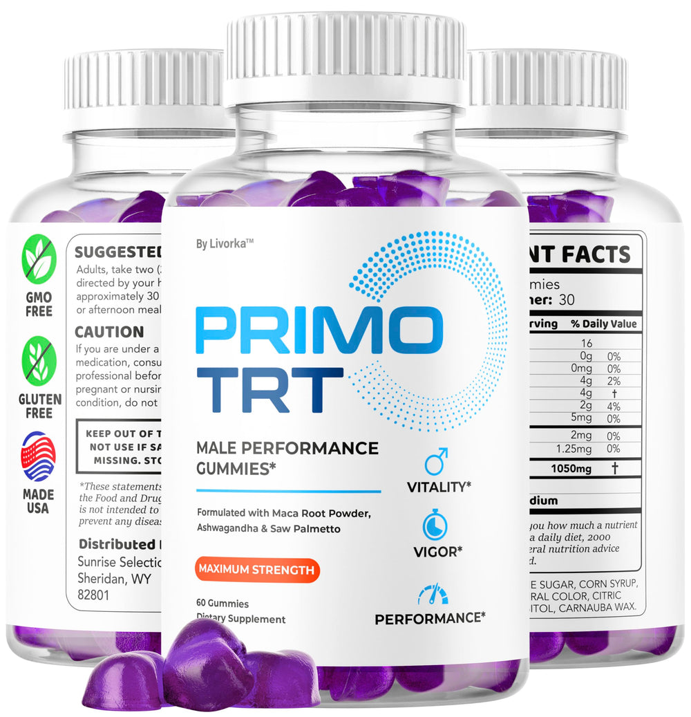 Bottle top of LIVORKA Primo TRT Gummies opens for quick servings.