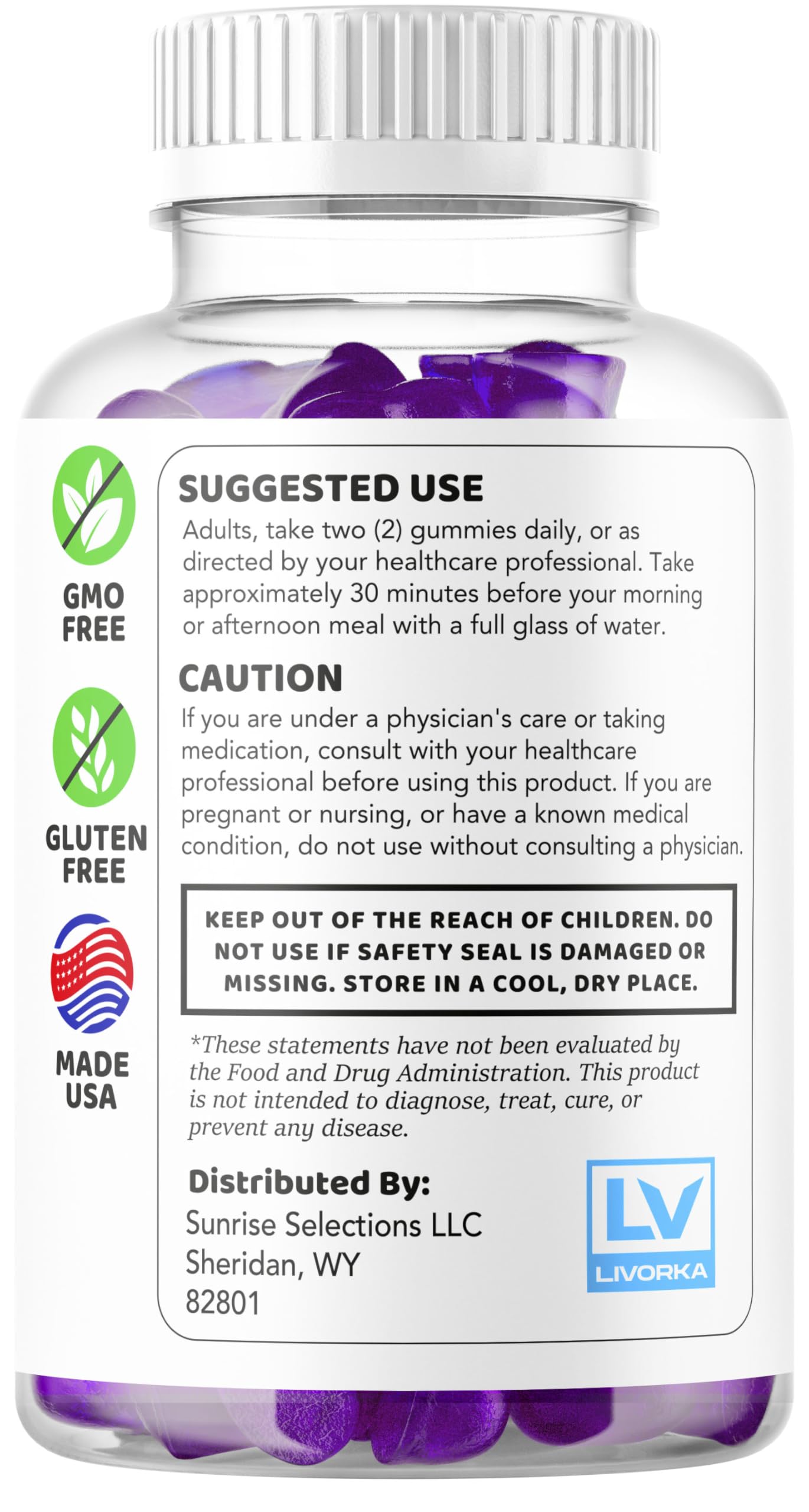 LIVORKA Primo TRT Gummies label notes a clear daily formula.