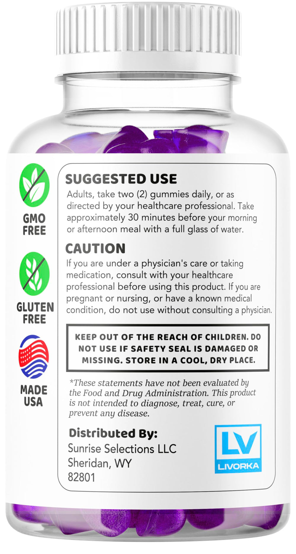 LIVORKA Primo TRT Gummies label notes a clear daily formula.