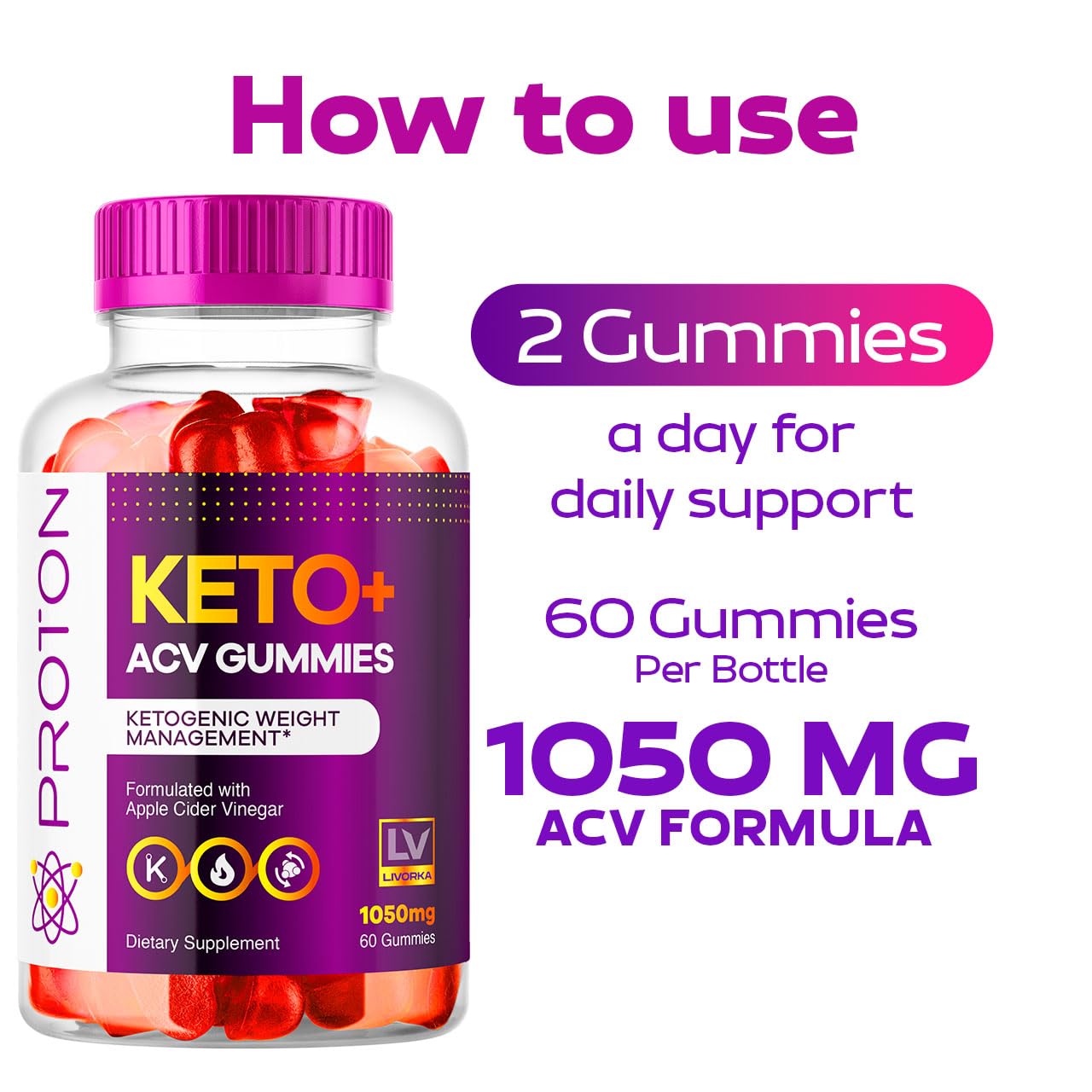 LIVORKA Proton Keto ACV Gummies close-up show texture and color