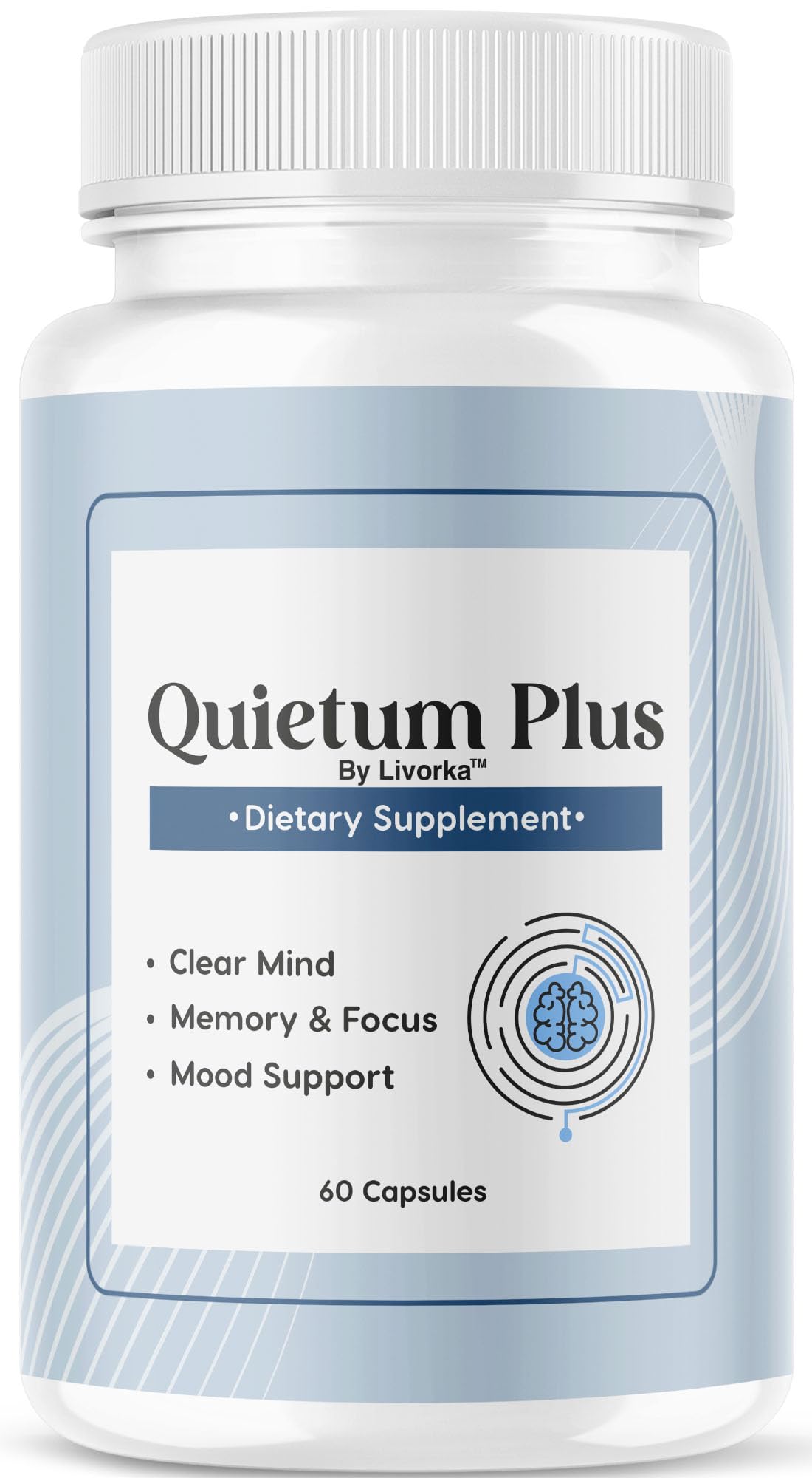 LIVORKA Quietum Plus bottle and capsules for daily ear health support
