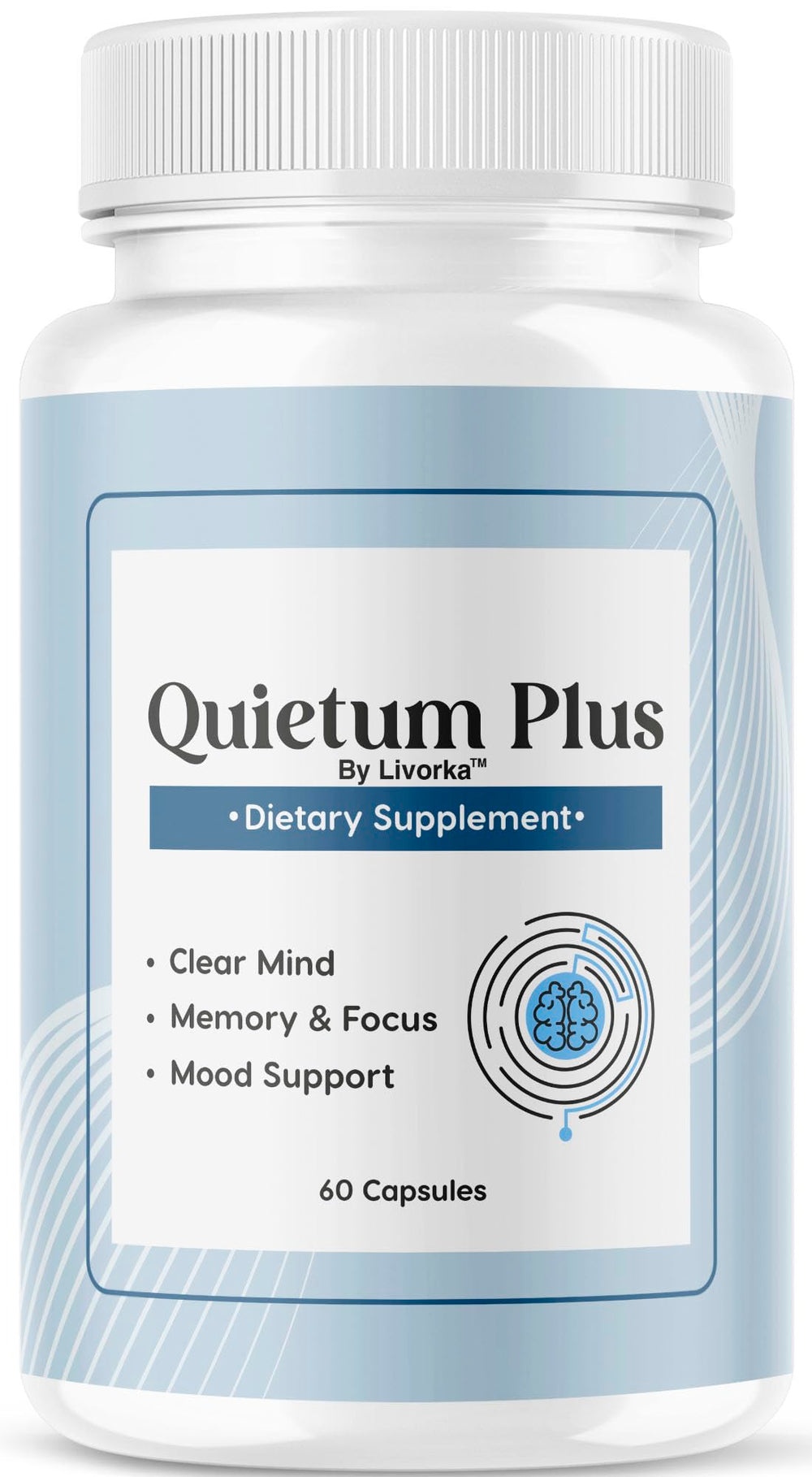 LIVORKA Quietum Plus bottle and capsules for daily ear health support