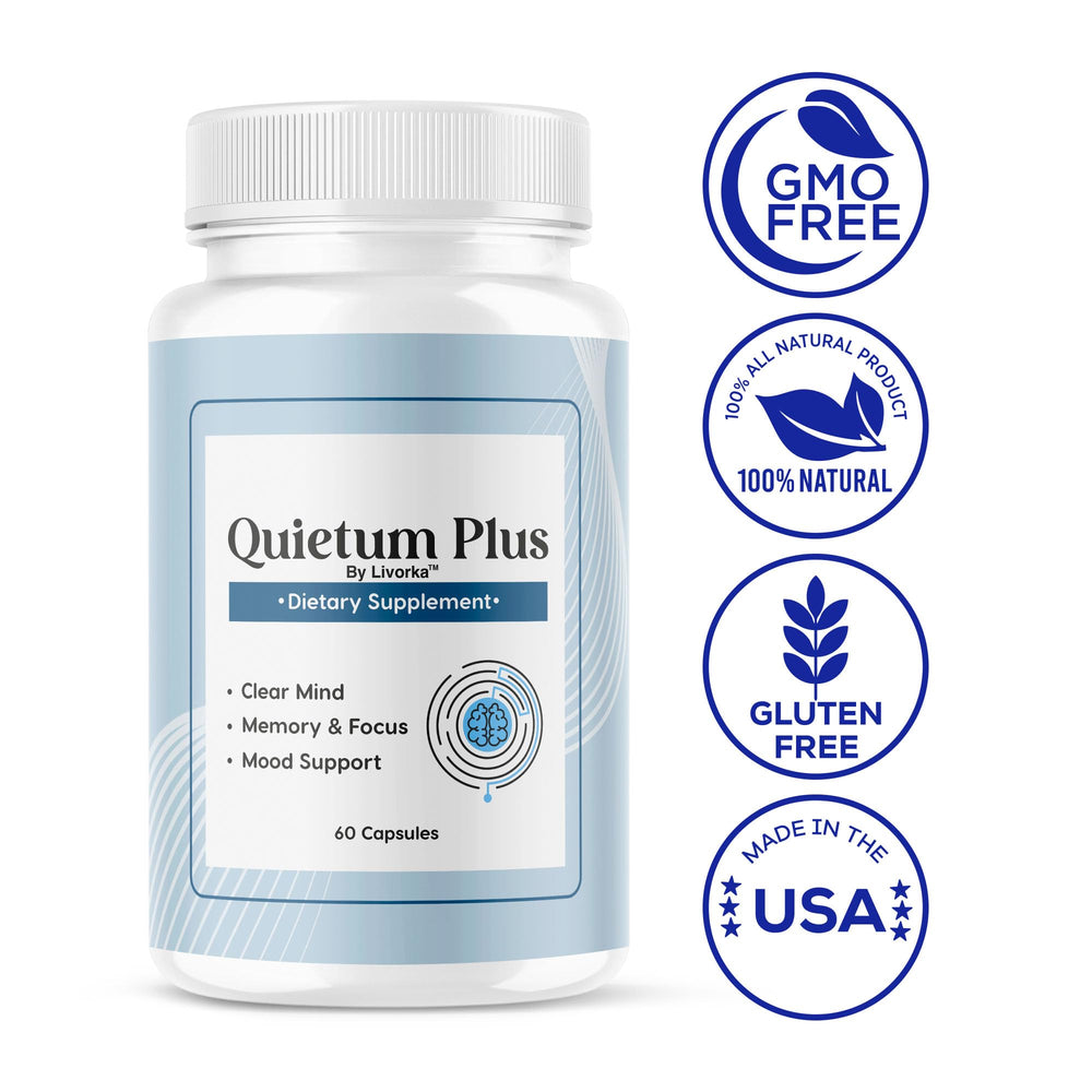 LIVORKA Quietum Plus on morning counter with headphones, calm start