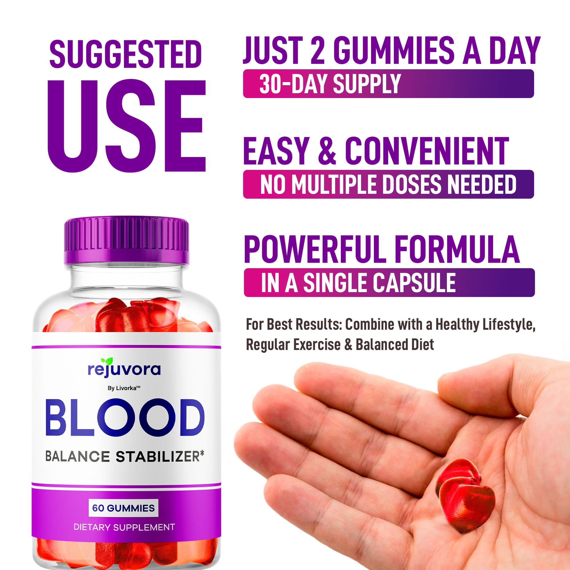 Daily-use scene with LIVORKA Rejuvora gummies in a glass for easy routines