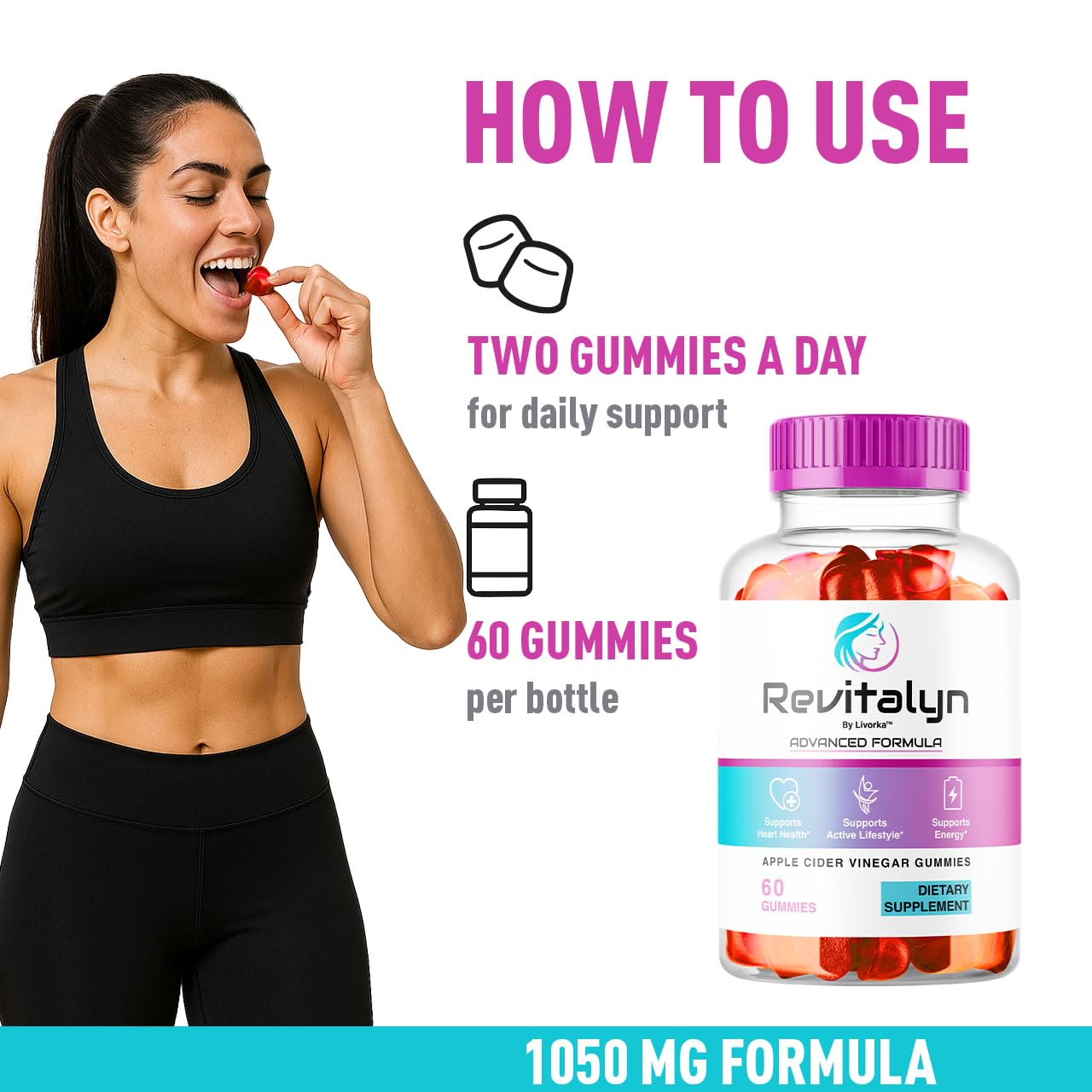 LIVORKA Revitalyn gummies ingredients label emphasizing all-natural formula.