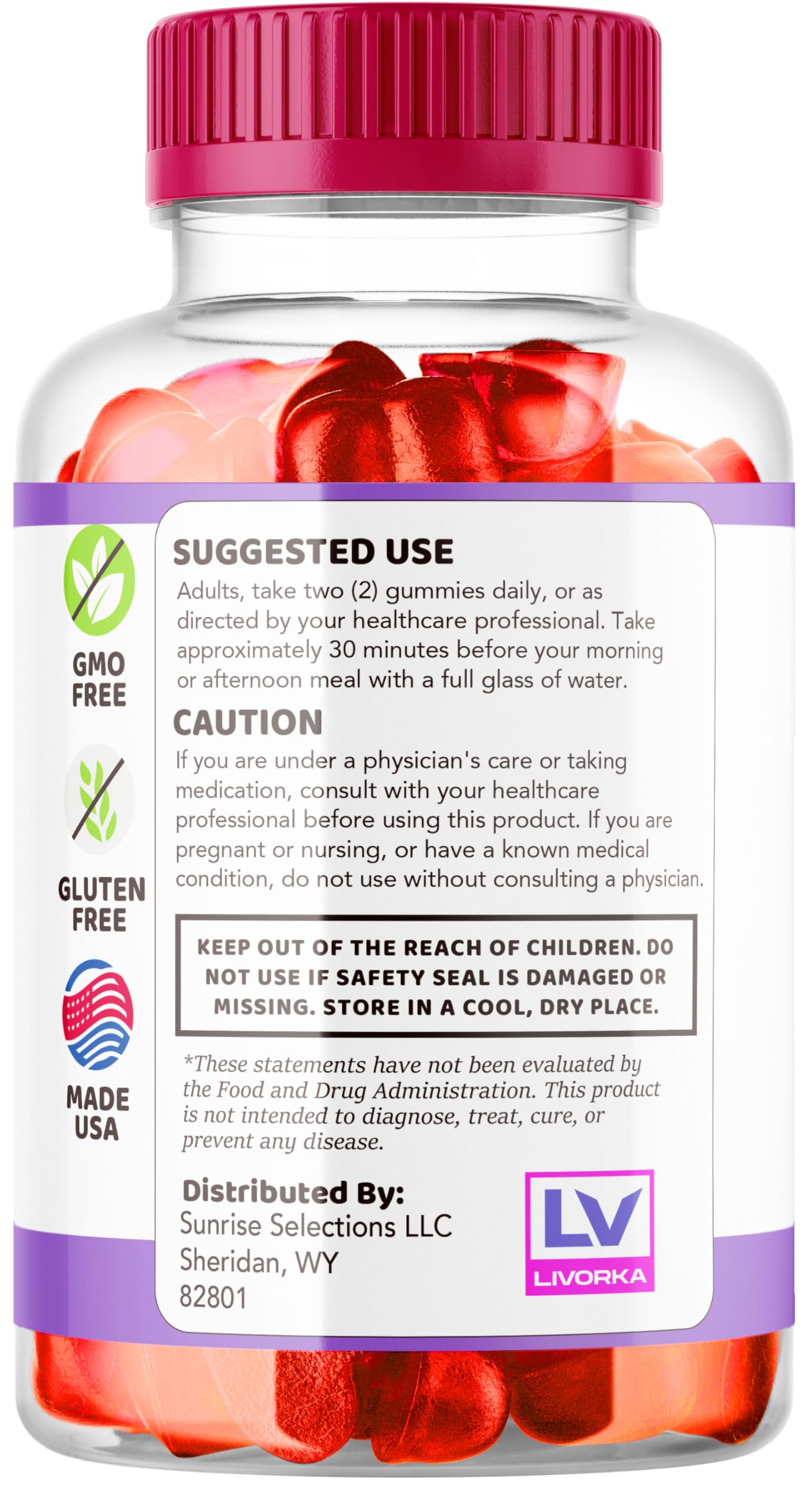 LIVORKA Slim Aura Keto Gummies closeup reveals chewy, fruity texture.