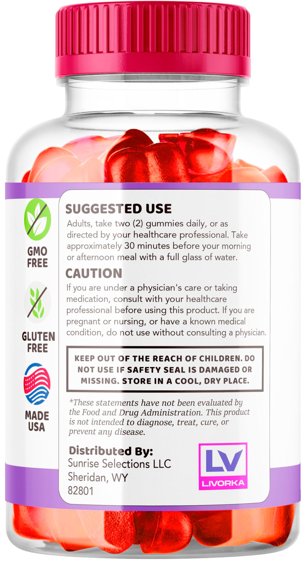 LIVORKA Slim Aura Keto Gummies closeup reveals chewy, fruity texture.