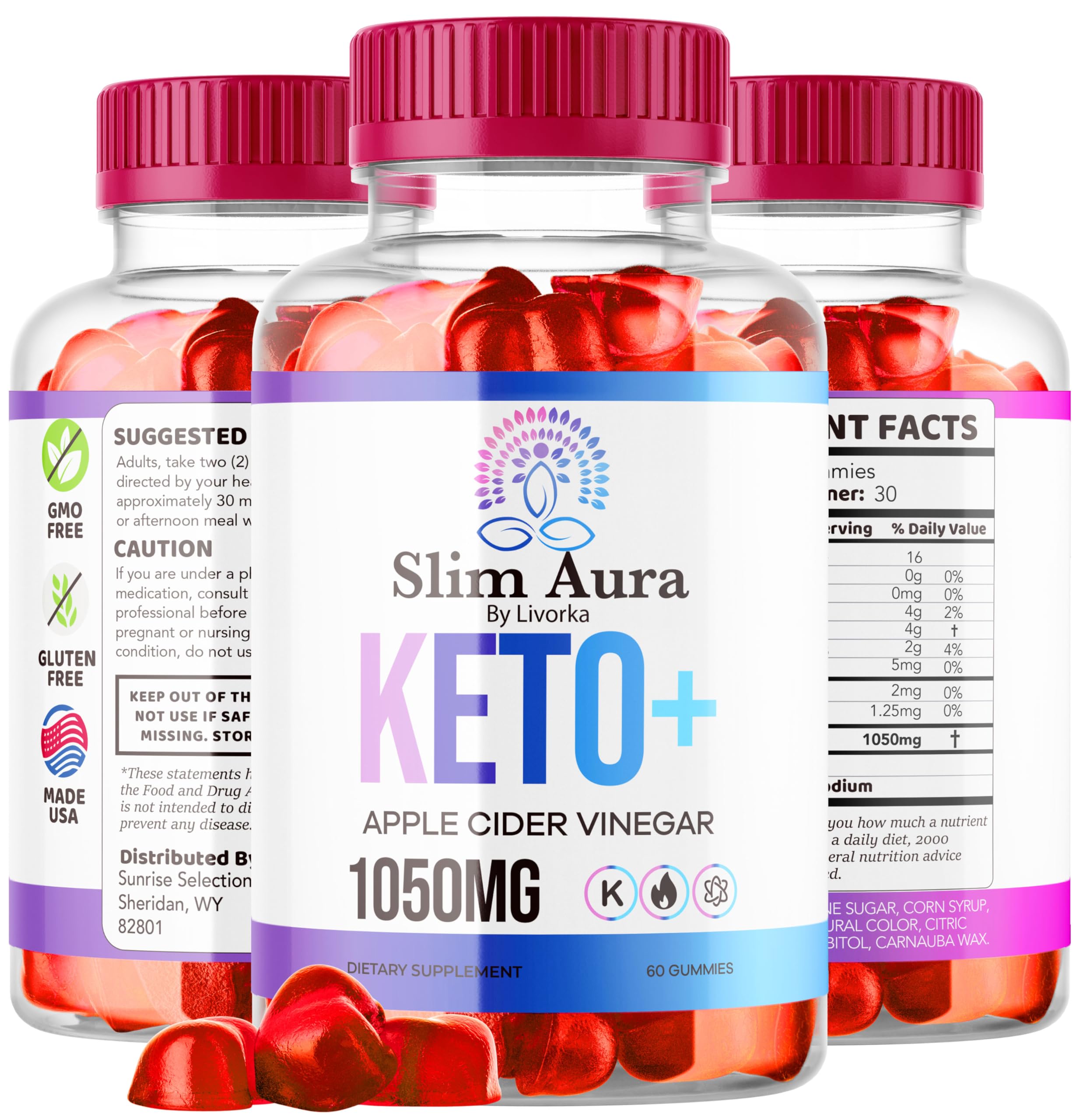 LIVORKA Slim Aura Keto Gummies jar side view for home display.