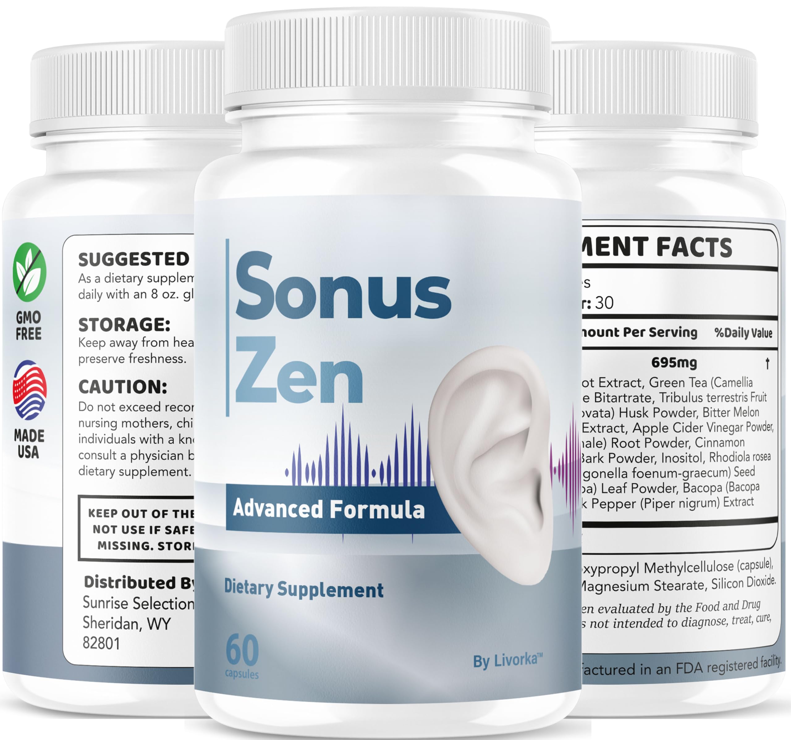 LIVORKA SonusZen Capsules ingredients closeup highlights natural components.