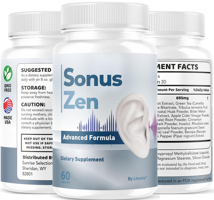 LIVORKA SonusZen Capsules ingredients closeup highlights natural components.