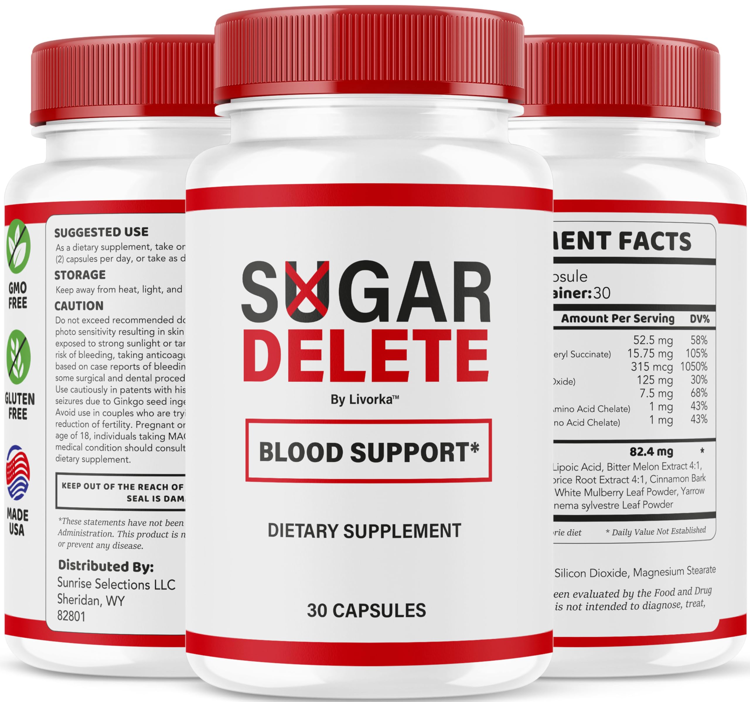 Graphic of LIVORKA Sugar Delete emphasizing natural ingredients and modern formula