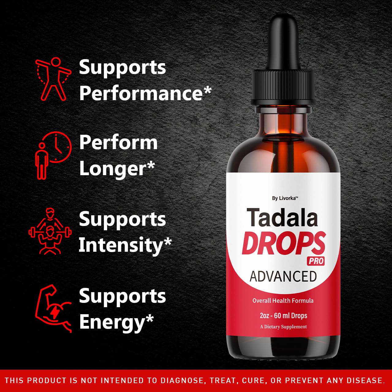LIVORKA Tadala Drops Pro label close-up showing key ingredients for informed decision-making