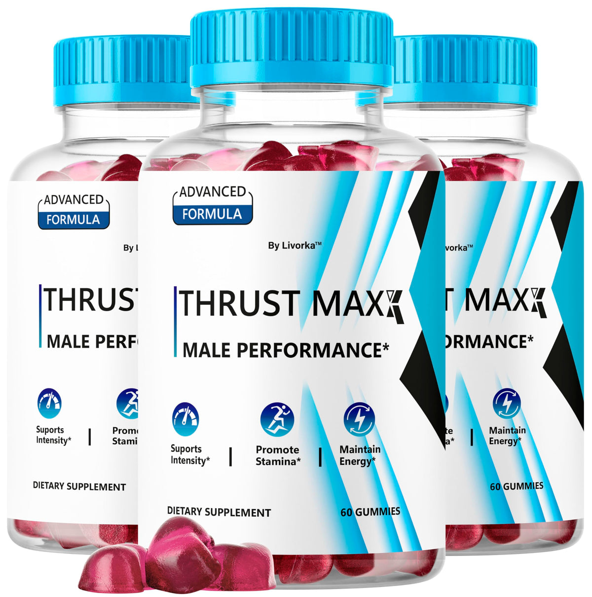 LIVORKA Thrust Maxx Gummies pack front for daily performance support