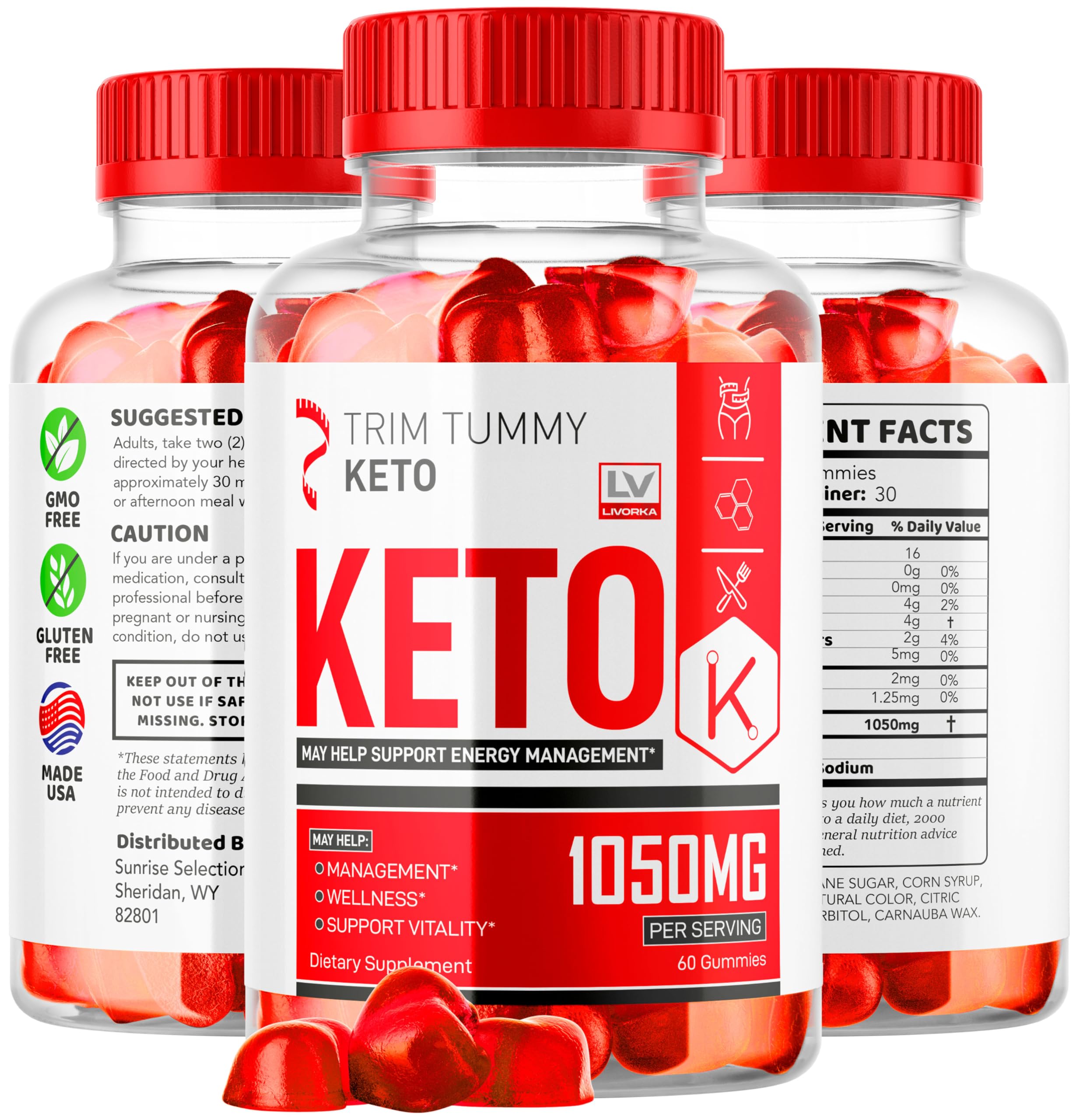 Ingredients panel highlights simple, keto-friendly components for LIVORKA gummies.