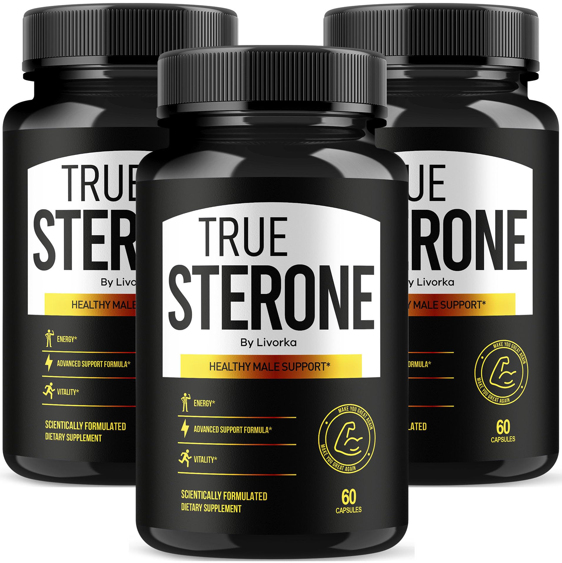 LIVORKA True Sterone bottle front shows premium packaging for daily supplementation.