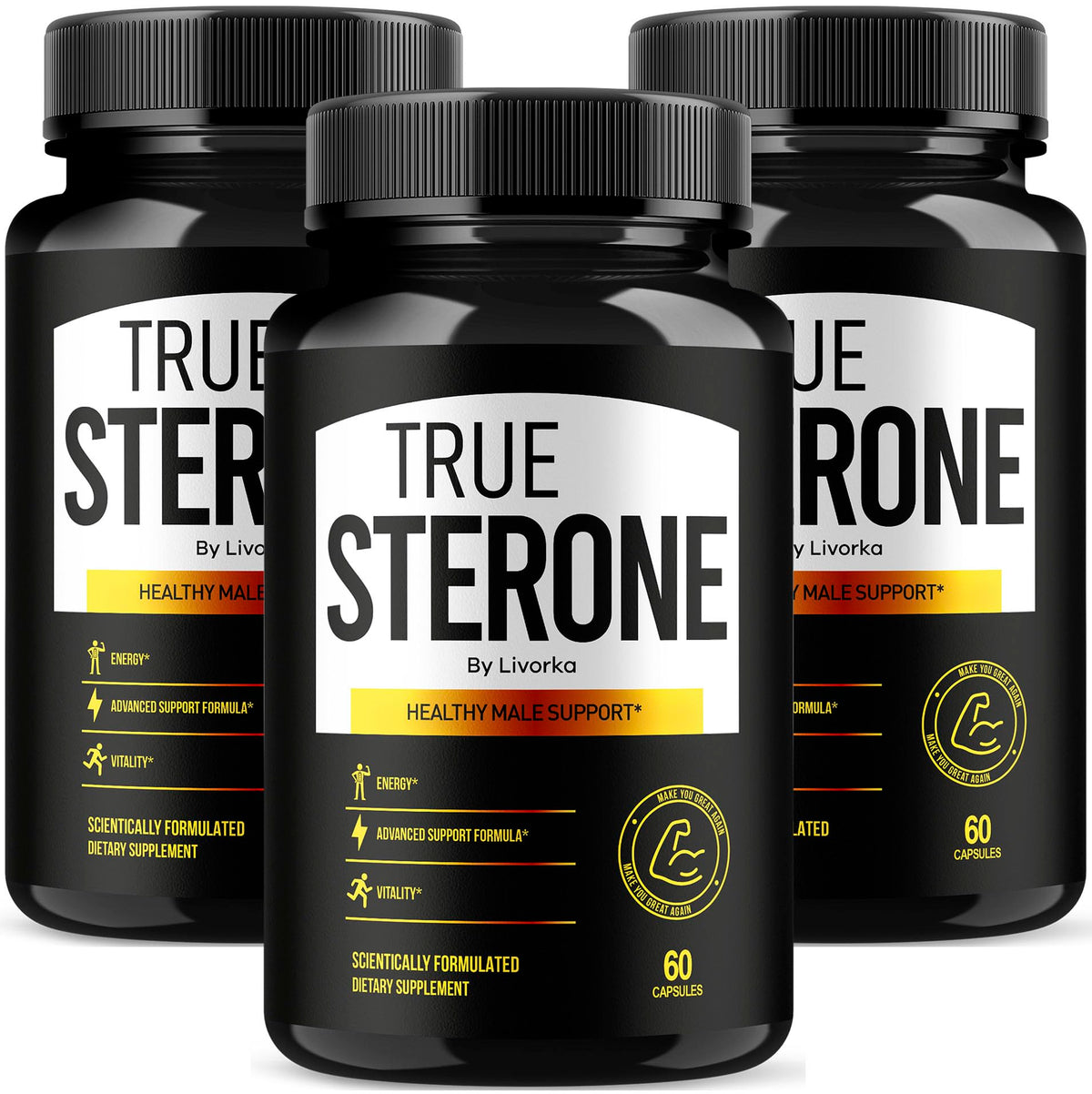 LIVORKA True Sterone bottle front shows premium packaging for daily supplementation.