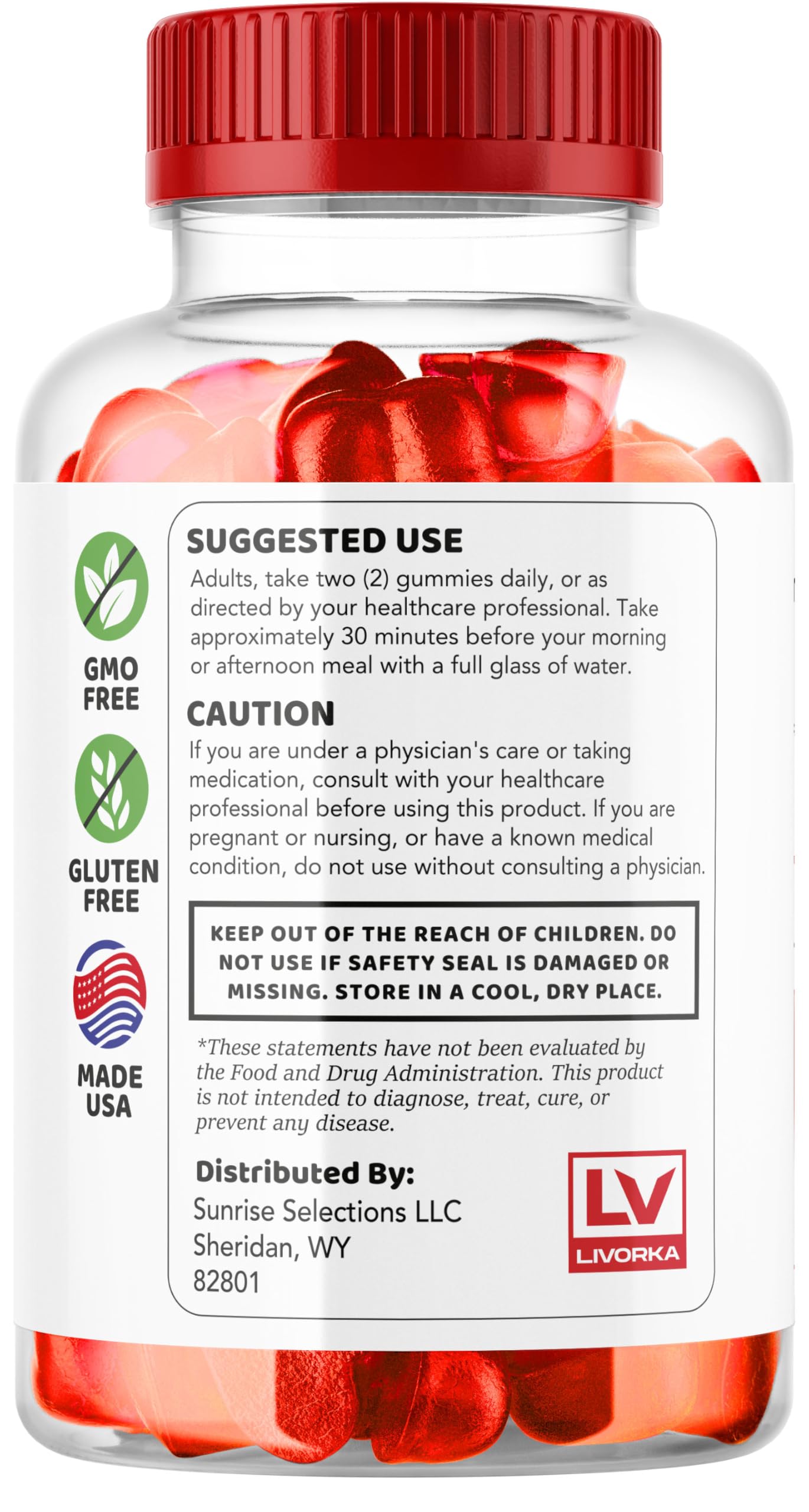 Gummy close-up with apple cider vinegar blend in LIVORKA gummies.
