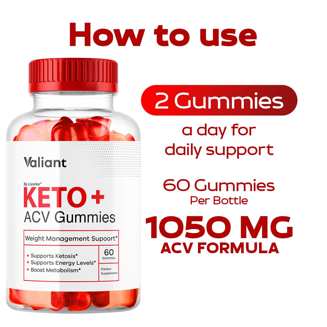 Ingredients panel of LIVORKA Valiant Keto ACV Gummies