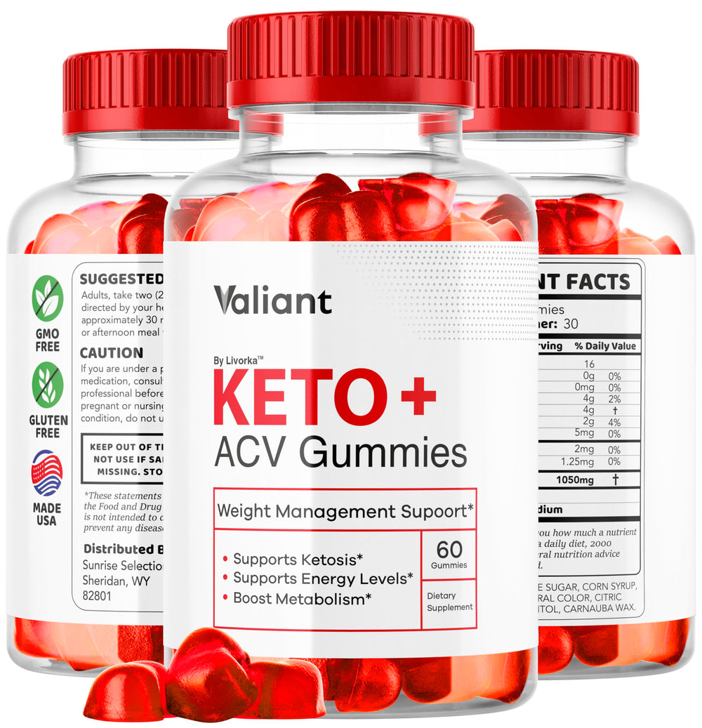 Valiant Keto ACV Gummies on kitchen counter beside water