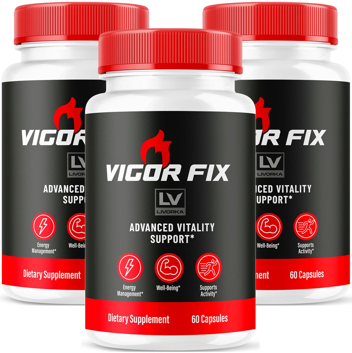 LIVORKA Vigor Fix pills bottle on a clean background for daily vitality.