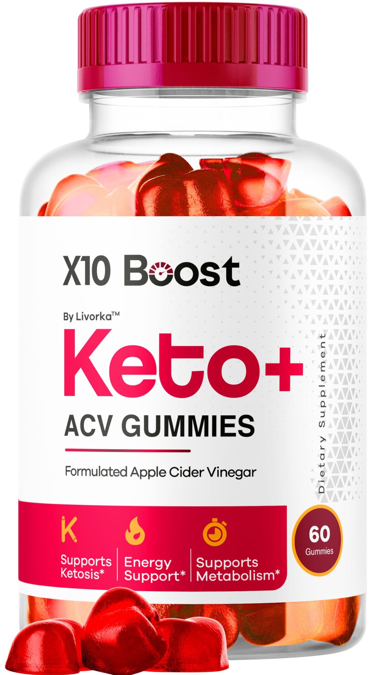 LIVORKA X10 Boost Keto ACV Gummies bottle on a counter supports easy daily supplementation