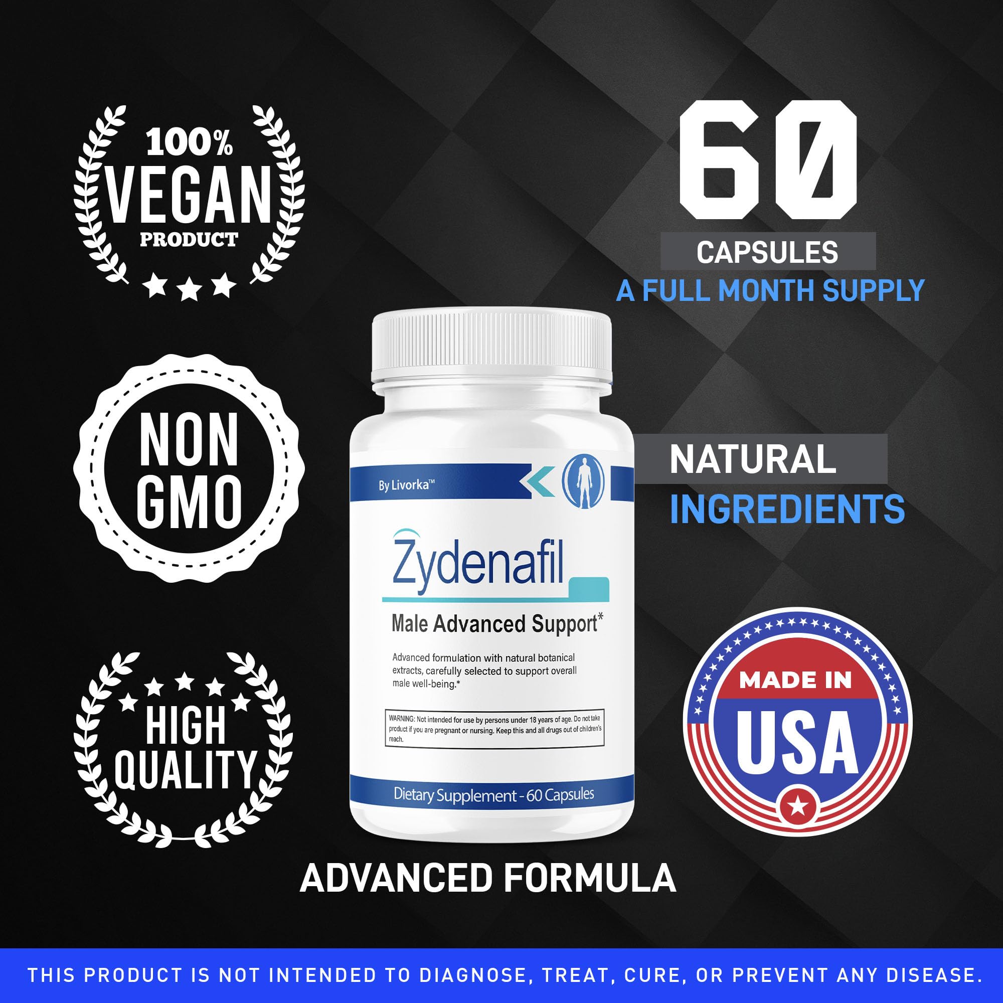 LIVORKA Zydenafil bottle with 60 capsules displayed