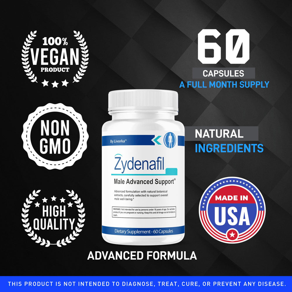 LIVORKA Zydenafil bottle with 60 capsules displayed