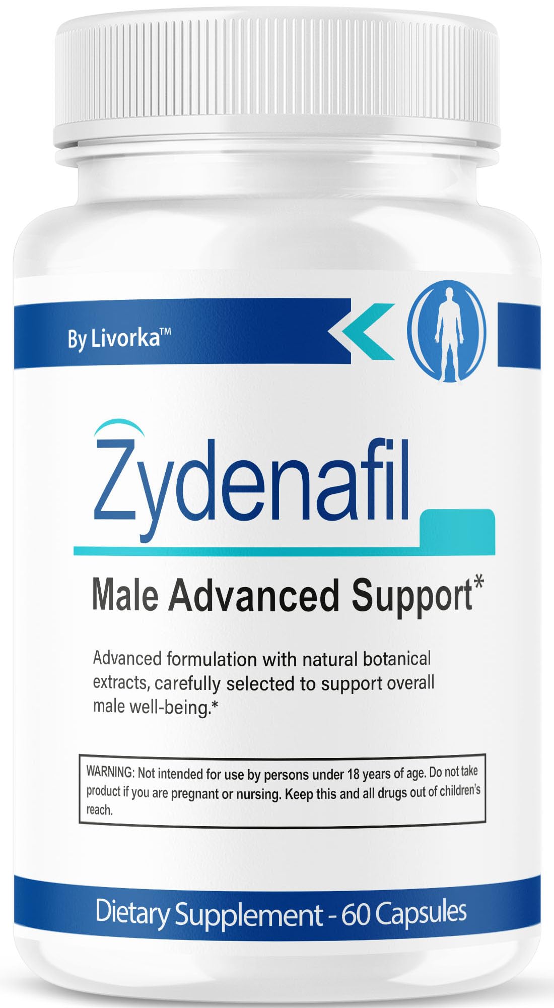 LIVORKA Zydenafil pills bottle on white background for daily use