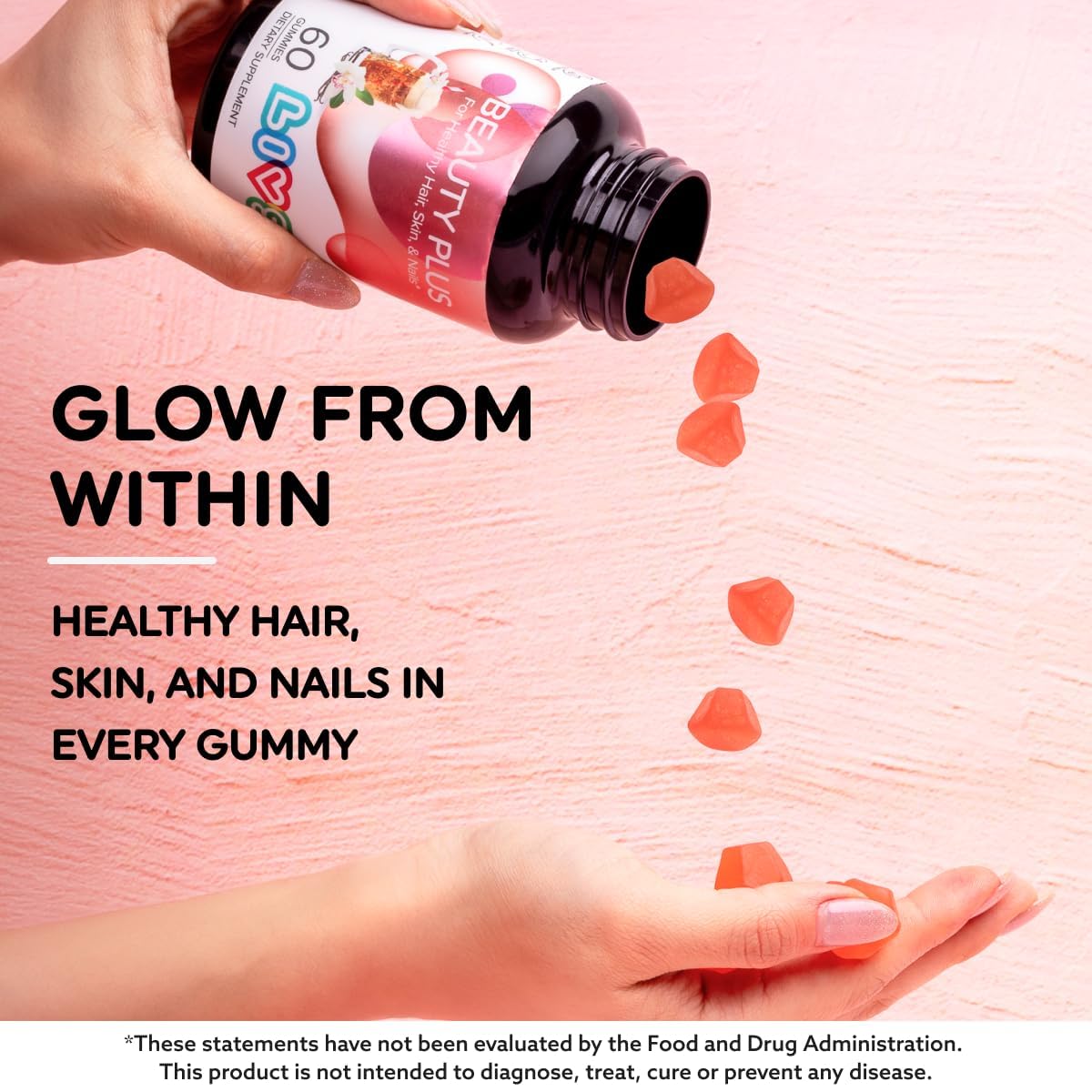 LIVS Beauty Plus gummies poured, showing chewable format and flavor