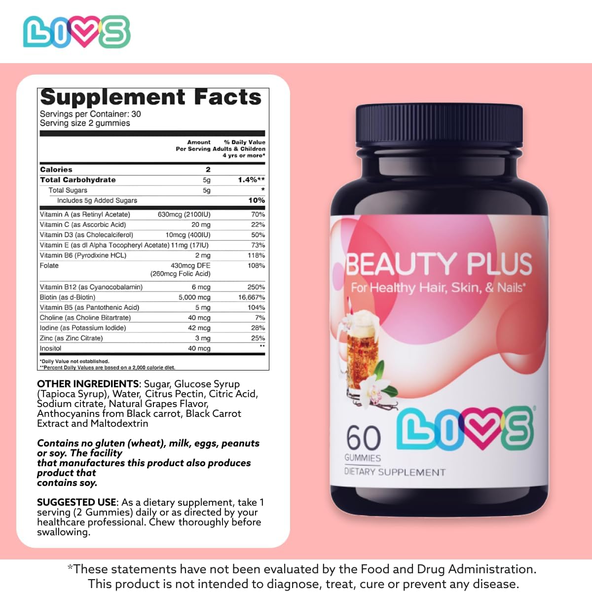 Close-up of LIVS Beauty Plus gummy texture with vibrant color