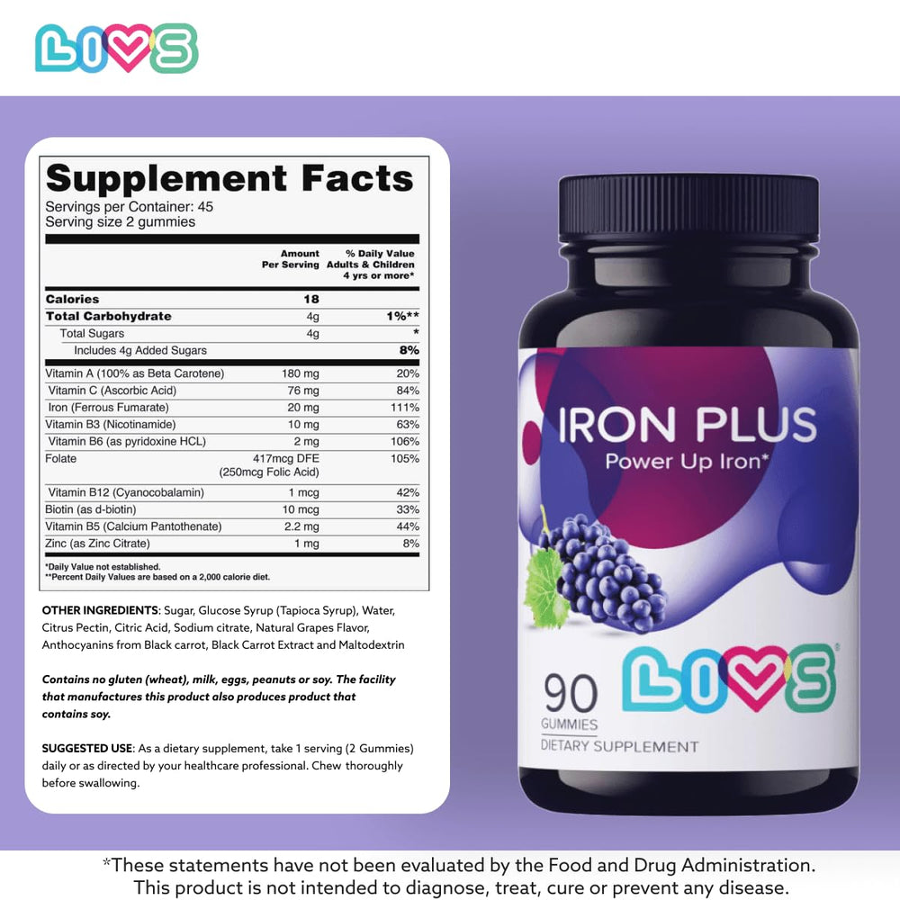 LIVS nutrition facts label on bottle highlights non-GMO, gluten-free formula.