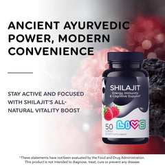 LIVS Shilajit Gummies raspberry flavor close-up for vitality.