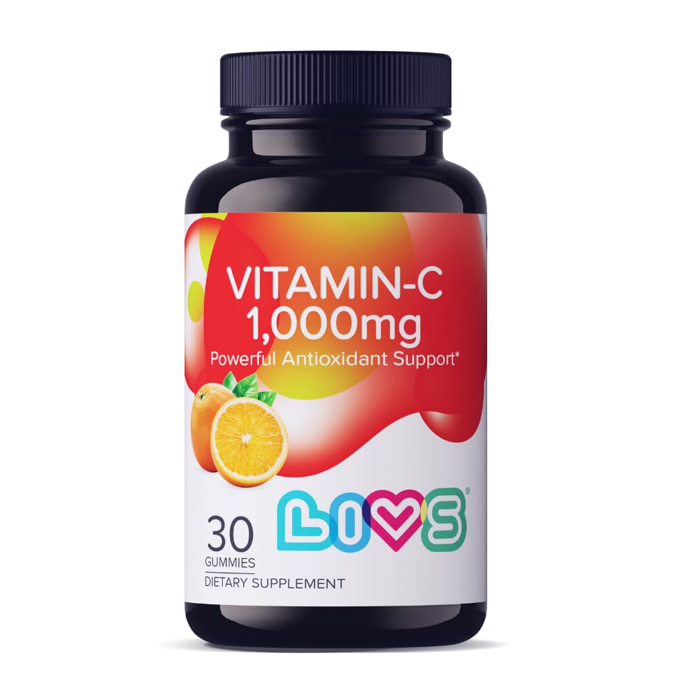 LIVS Vitamin C 1000mg Gummies bottle front for daily immune support.
