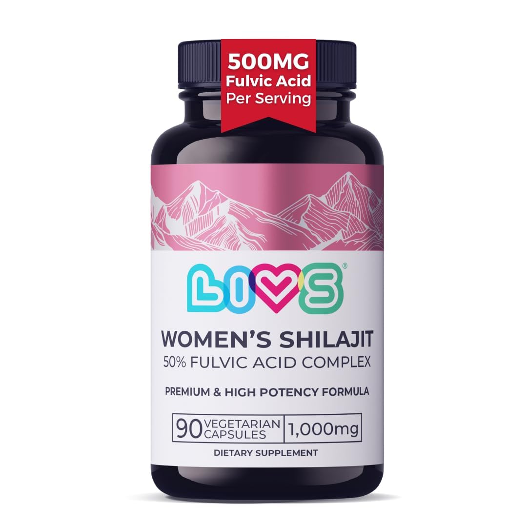 LIVS Women's Shilajit Capsules bottle showing pure Himalayan extract for daily vitality.