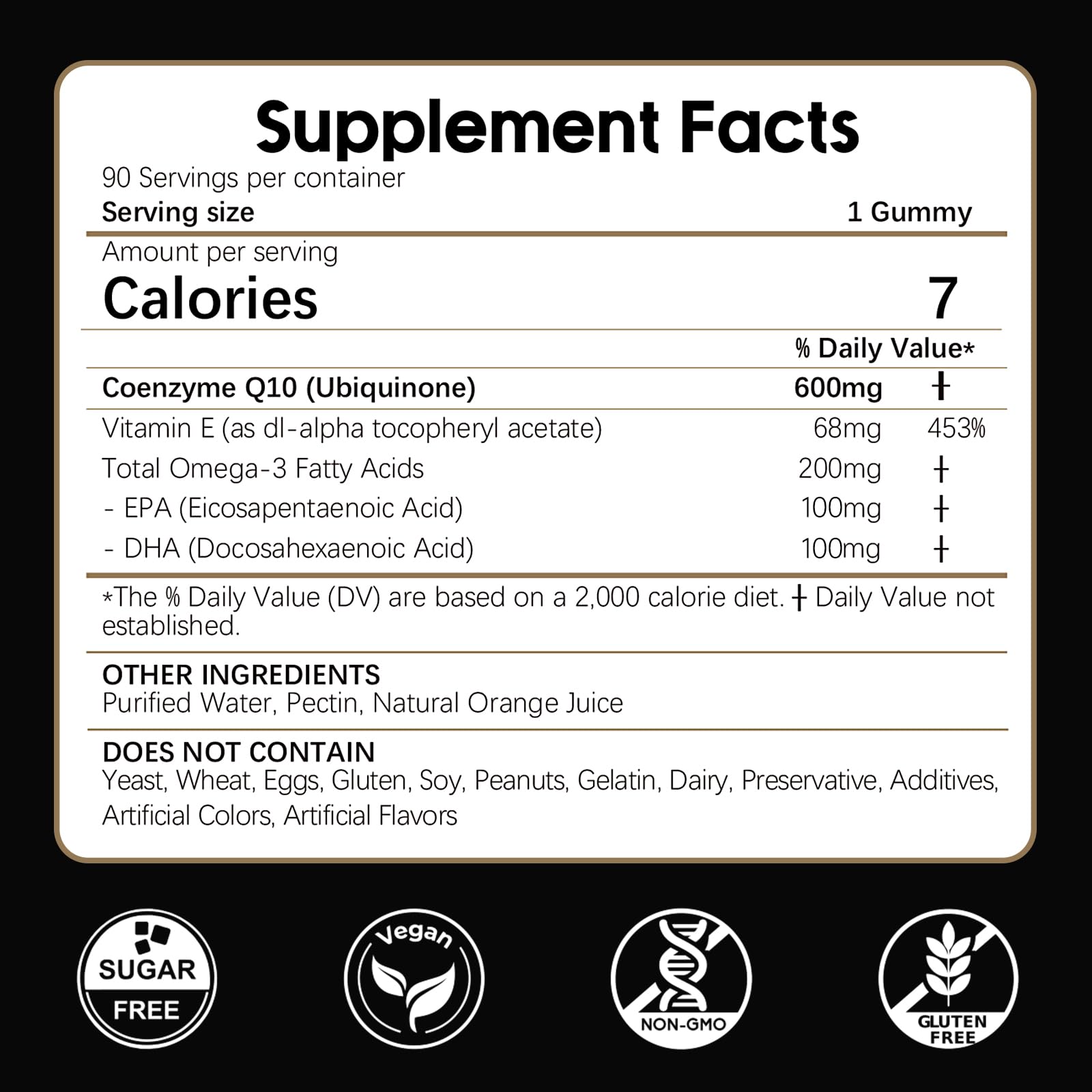 LKINT CoQ10 gummies bottle back shows sugar-free formula and key ingredient details.