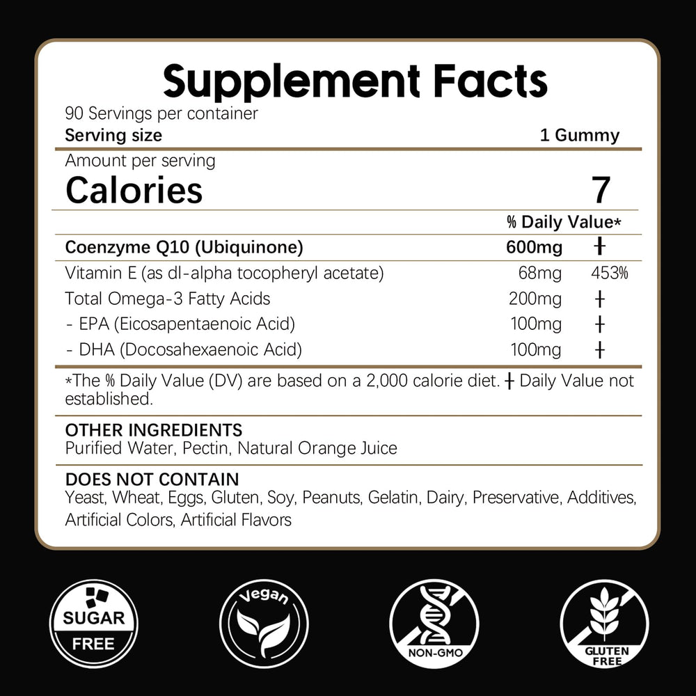 LKINT CoQ10 gummies bottle back shows sugar-free formula and key ingredient details.