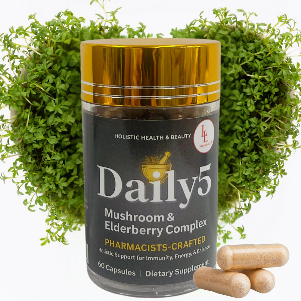 LL Supplement Daily 5 capsules close-up shows vegan non-GMO formula
