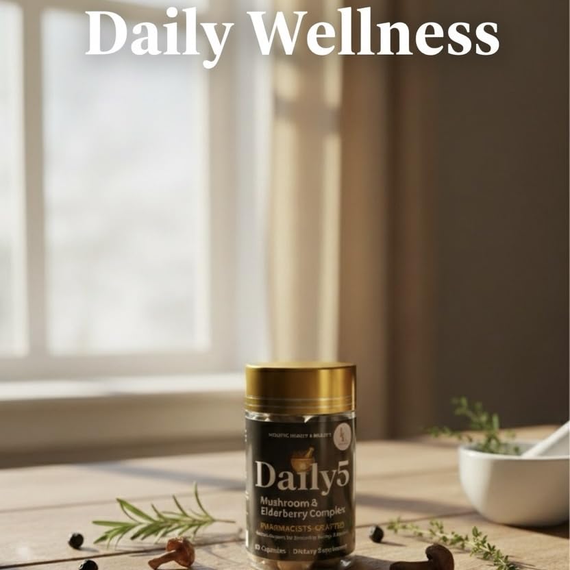 LL Supplement Daily 5 on kitchen counter supports daily wellness routine