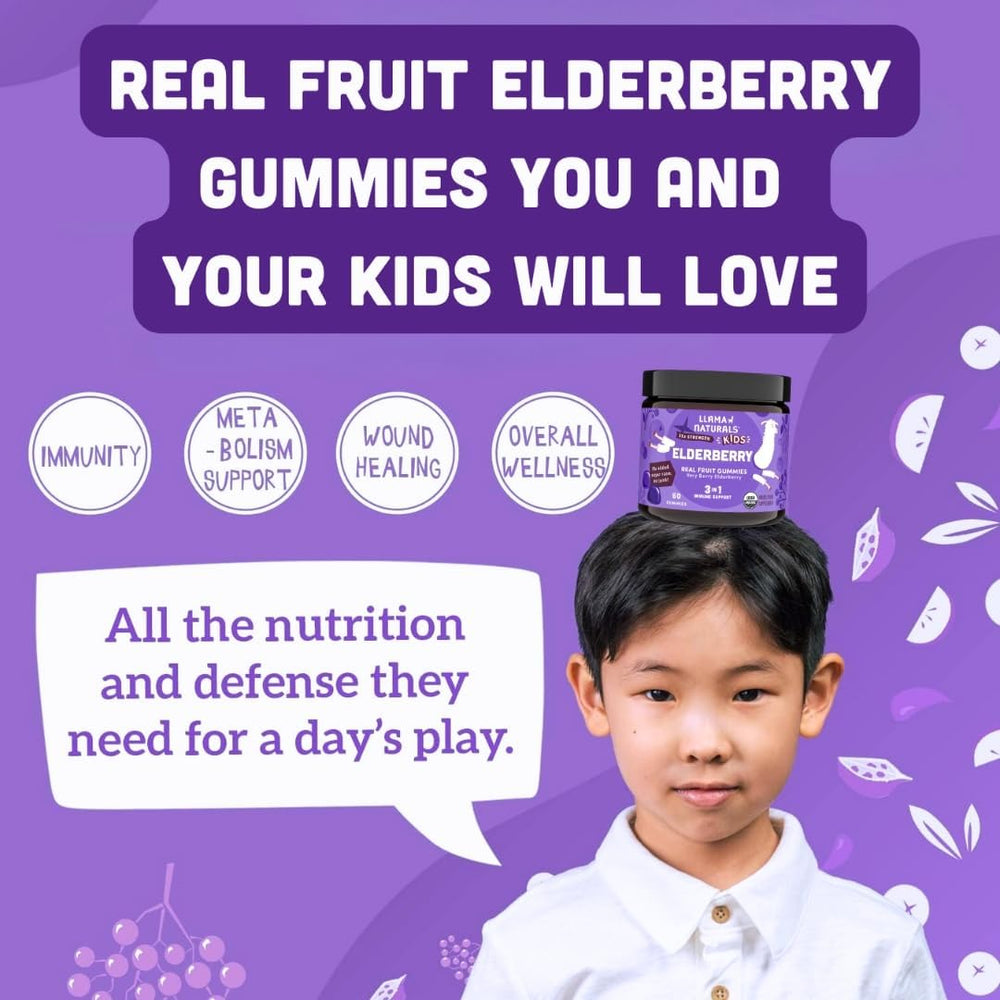 Llama Naturals Elderberry Gummies vegan formula—plant-based kids vitamin option