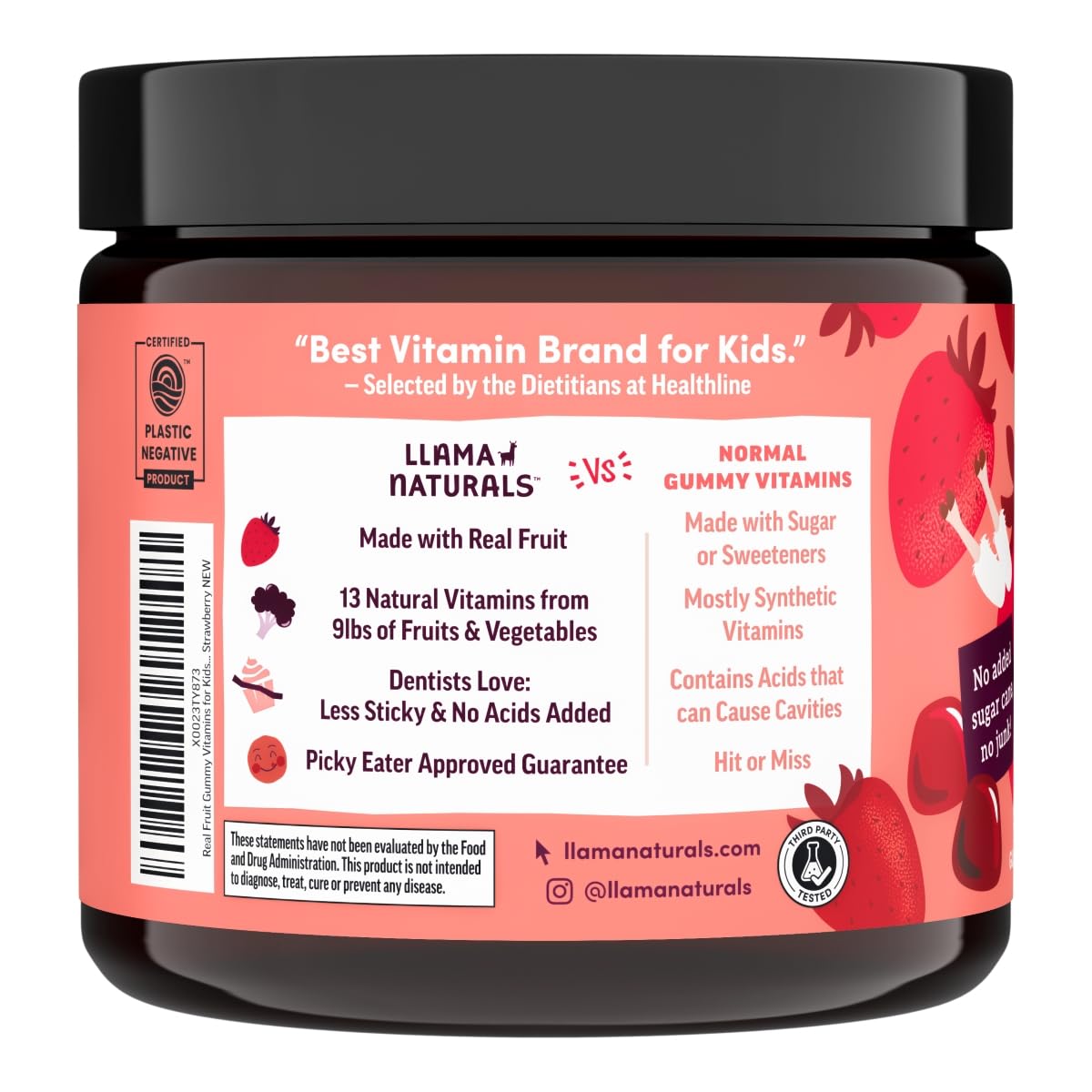 Llama Naturals bottle packaging inside view; easy access for picky eaters.