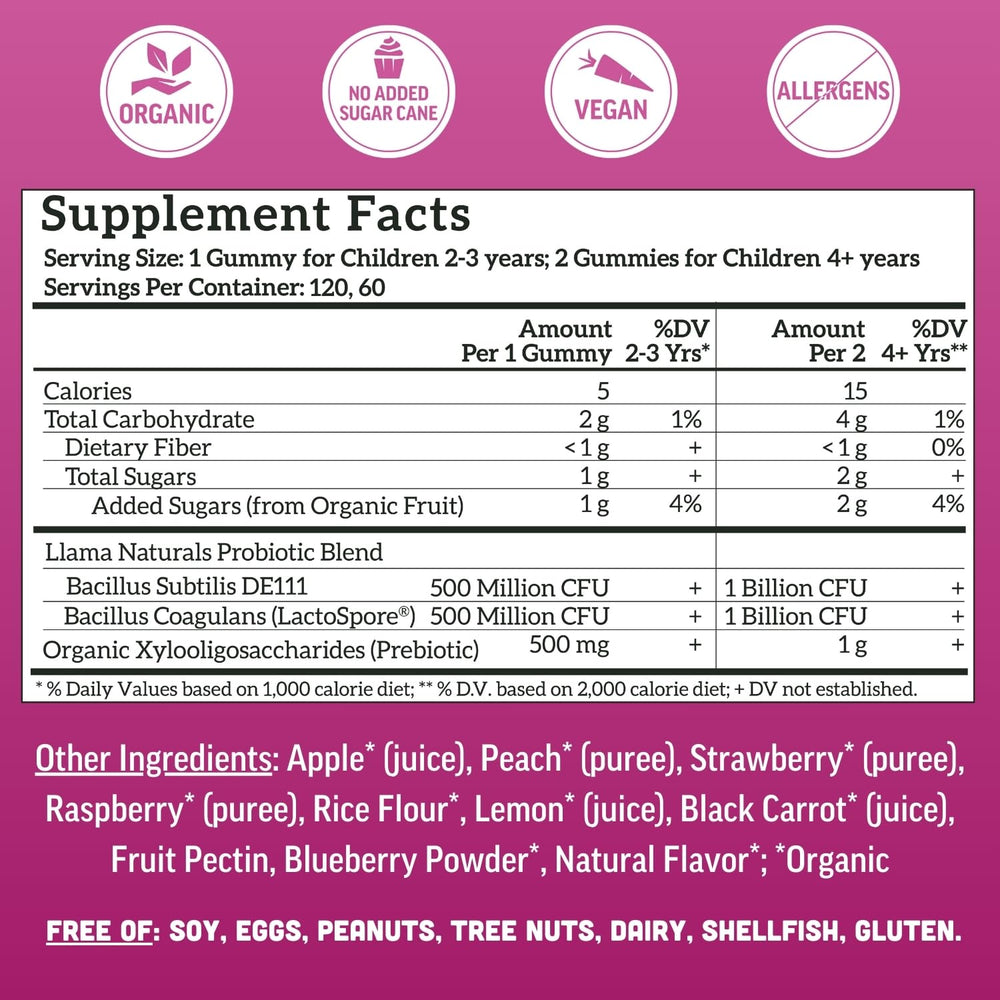 Llama Naturals Organic XOS prebiotic fiber nourishes gut-friendly bacteria.